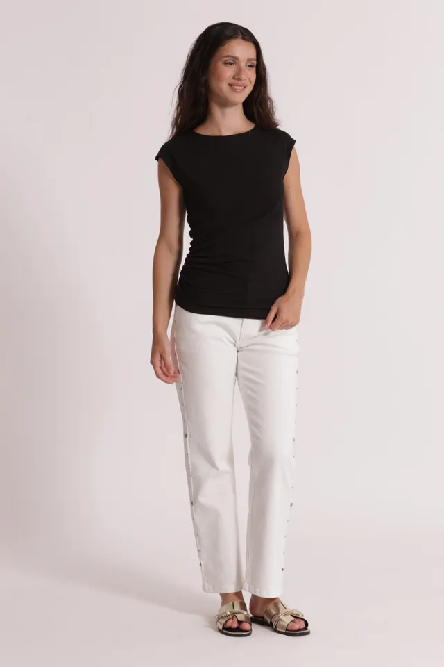 Mimi Mua Jeans sigaretta borchie laterali jeans bianco