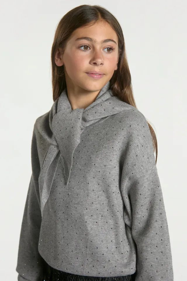 Aaiko Janel sciarpa grigia maglia borchie fiocco