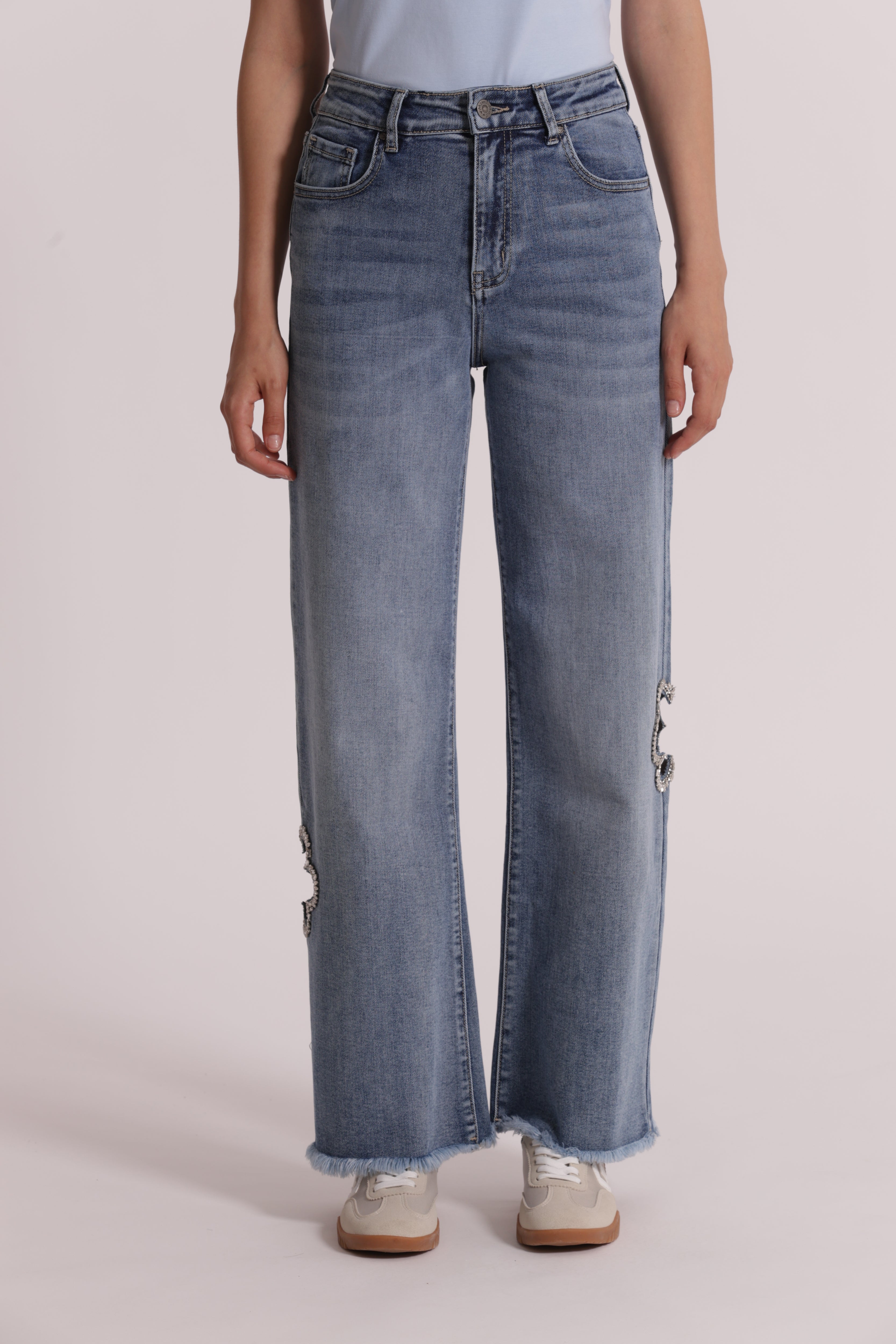 Mimi Mua Jeans Marine blu medio con cut-out gioiello