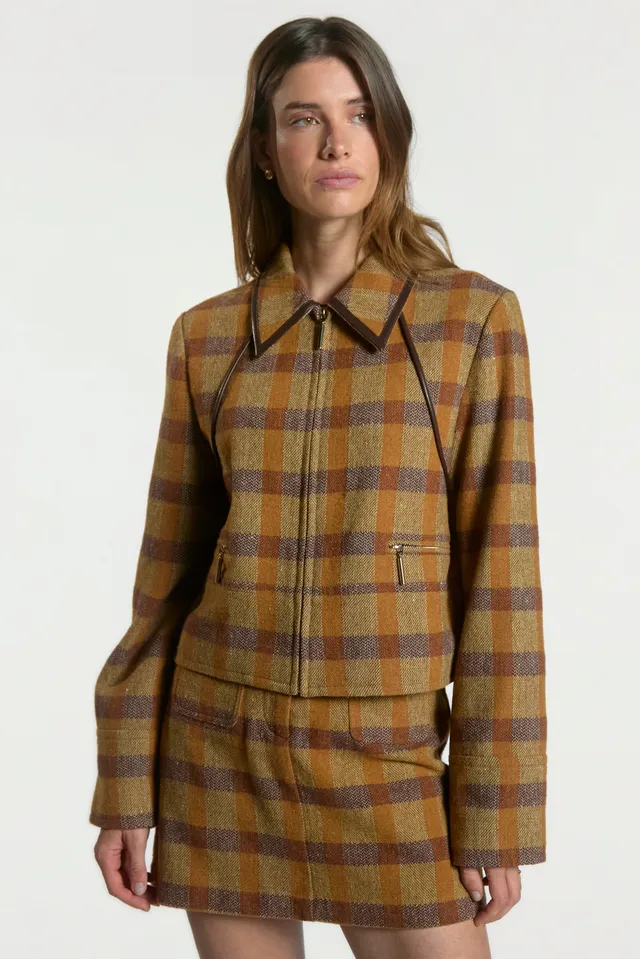 Aaiko Solin giacca quadri marrone corta donna