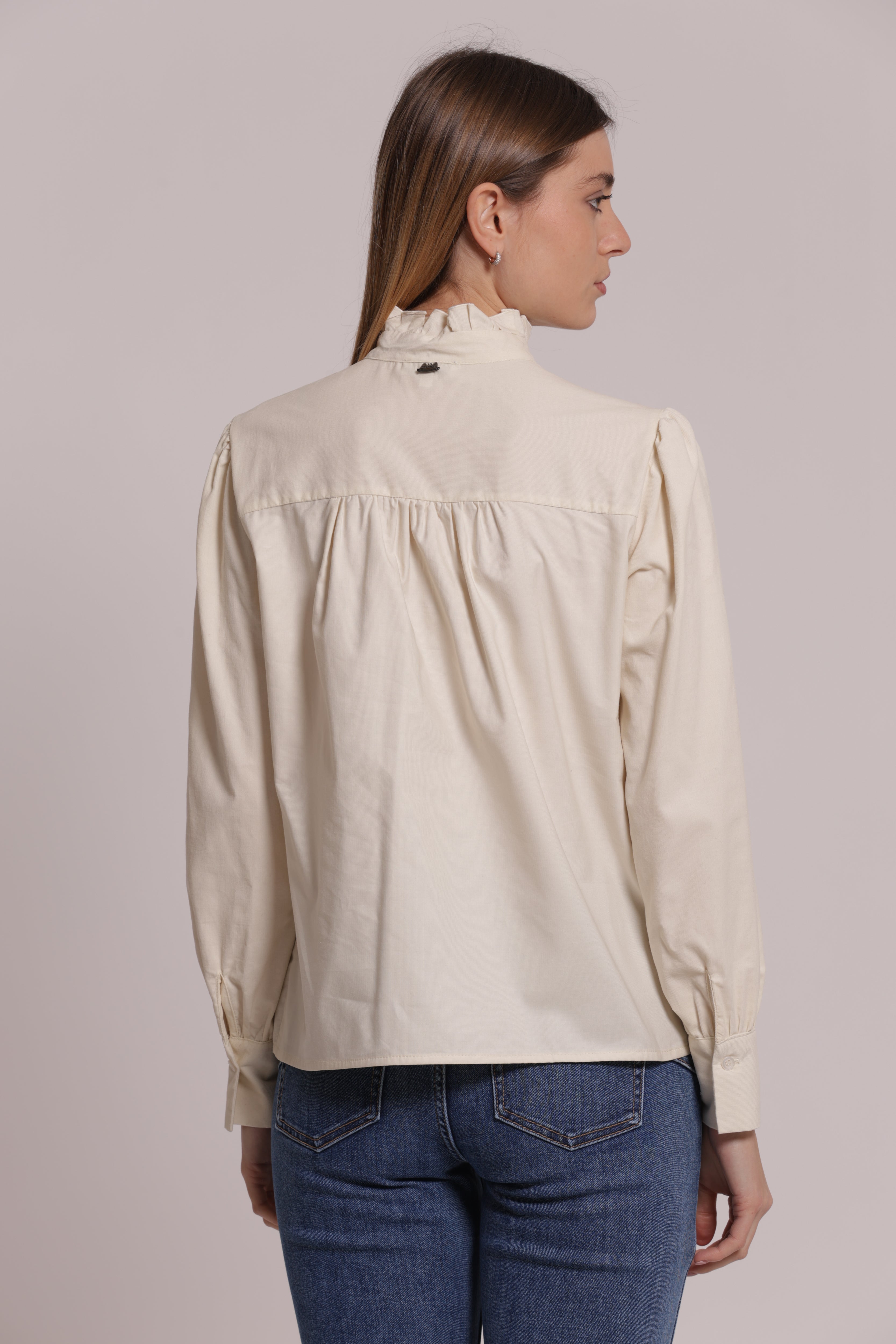 Mimi Mua Camicia Velluto Collo Alto Panna
