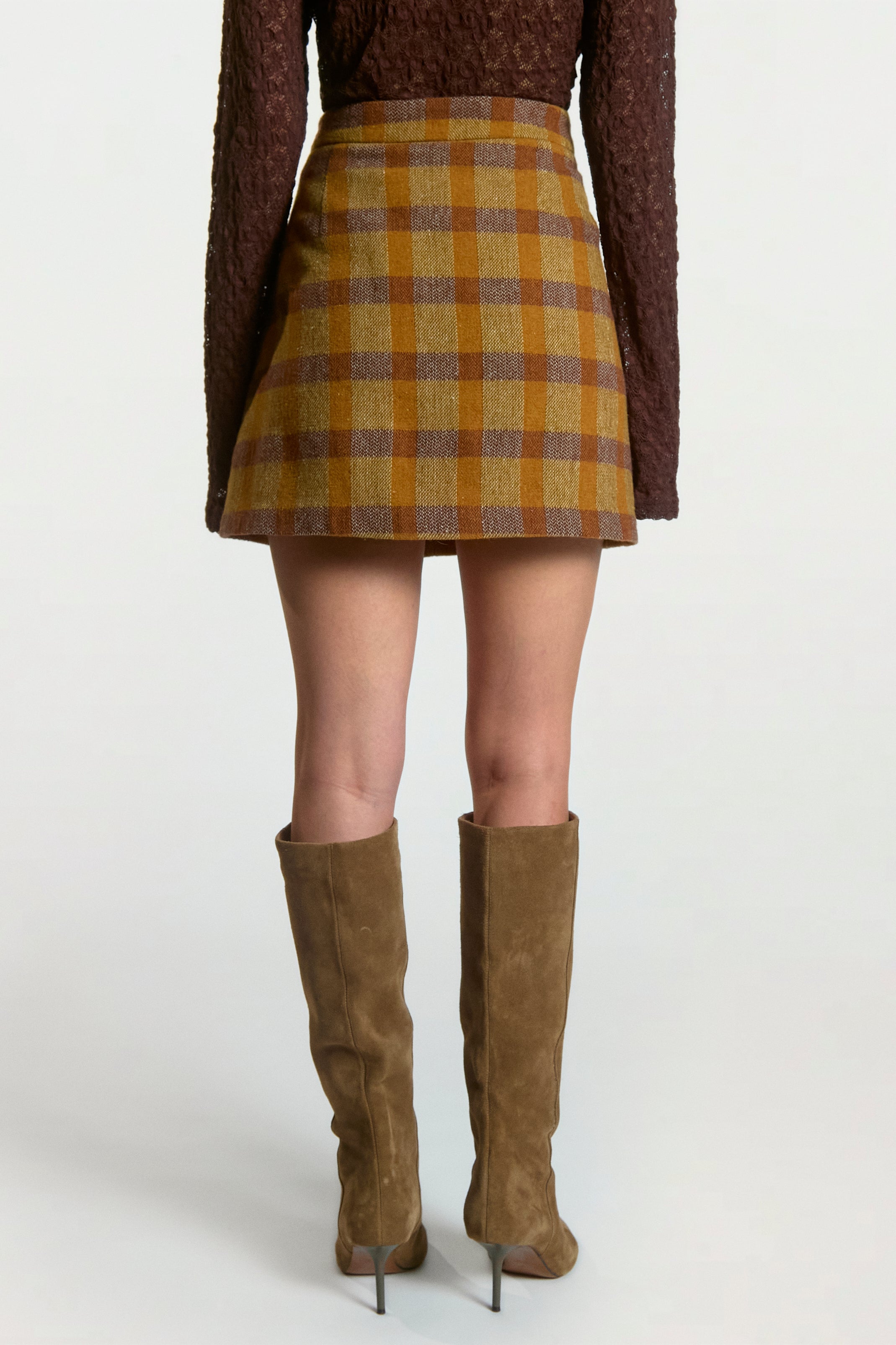 Aaiko Nasla gonna scozzese caramel tweed