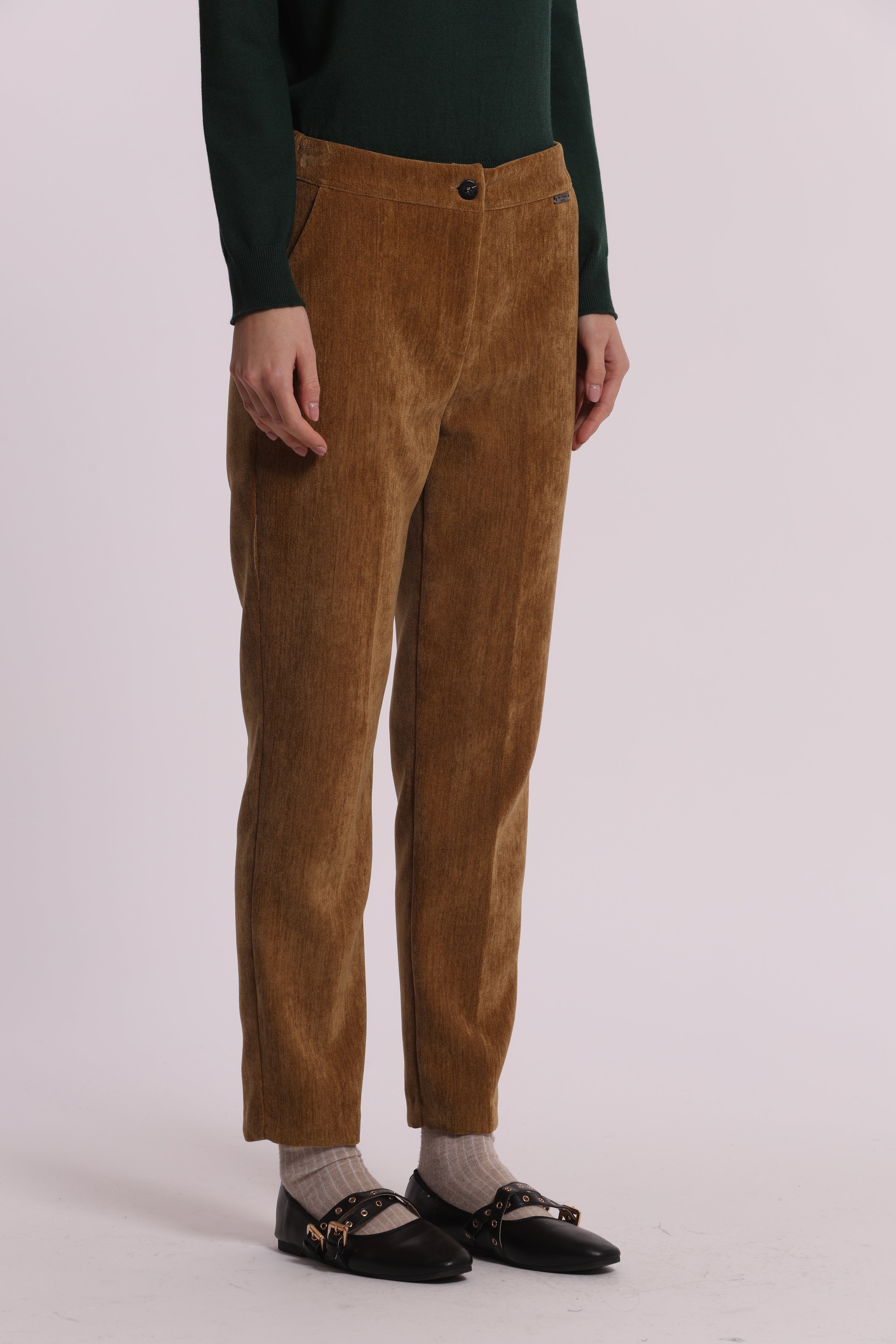 Mimi Mua Pantalone sigaretta in velluto senape