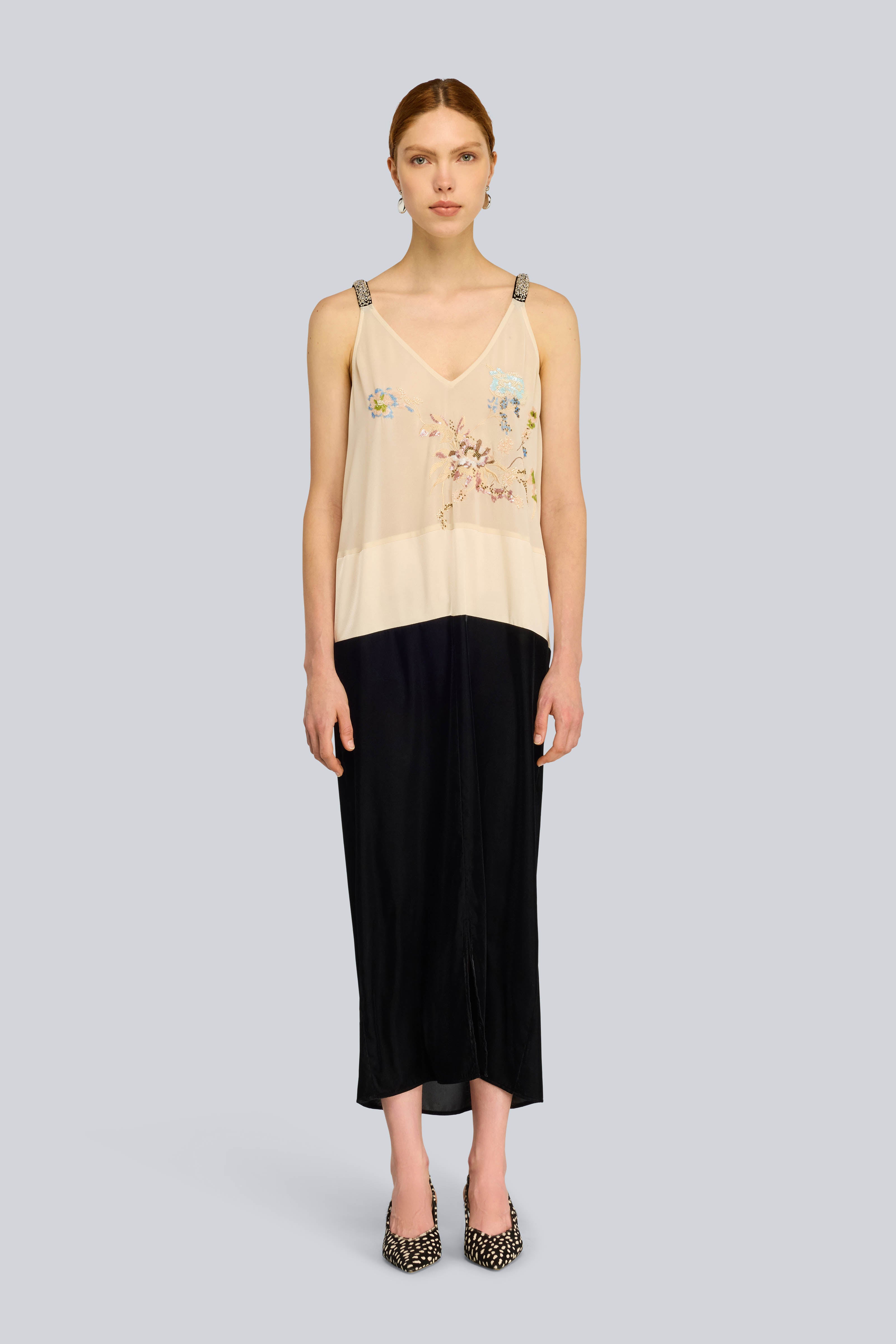 SEMICOUTURE Titania S6WU50 abito georgette sand-nero