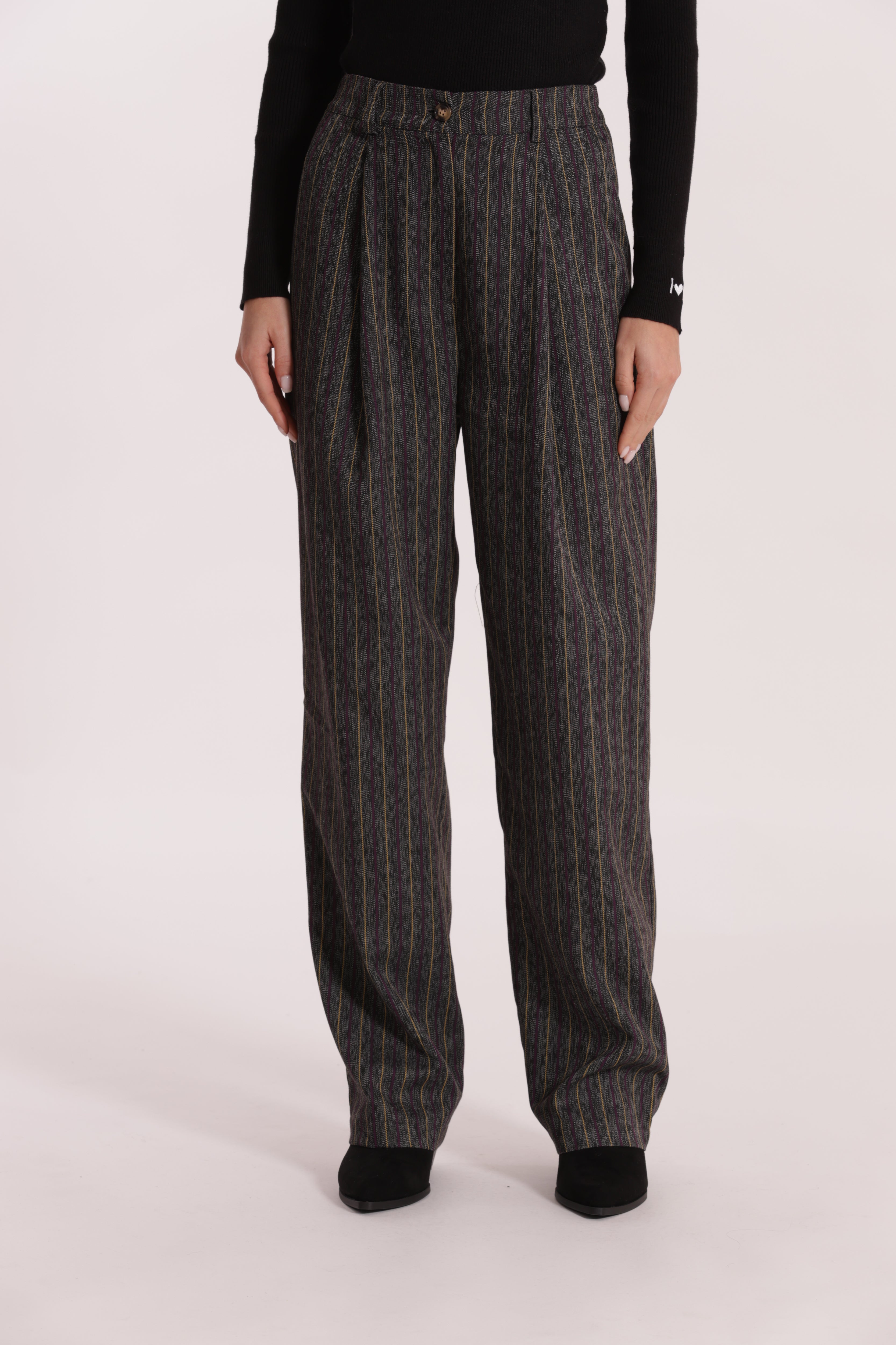 Mimi Mua pantalone palazzo gessato grigio effetto jeans