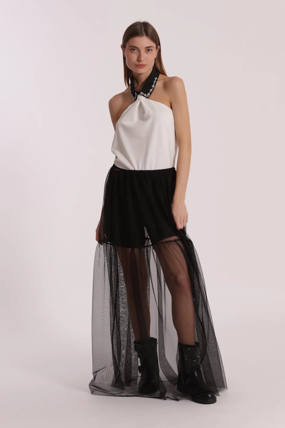 Mimi Mua Gonna Lunga in Tulle Gonna Nera Velata