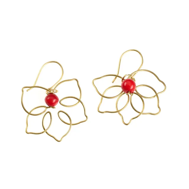 On Earth Eos orecchini tagua bronzo rossi 4 cm