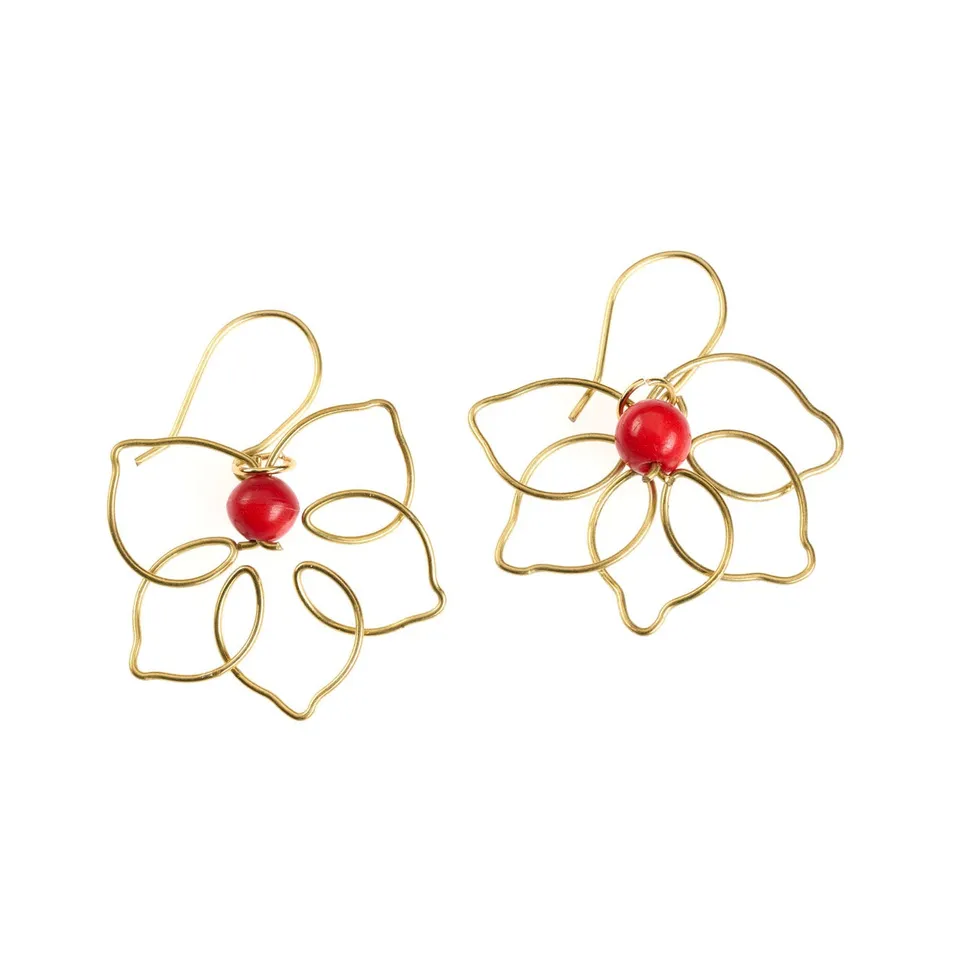 On Earth Eos orecchini tagua bronzo rossi 4 cm