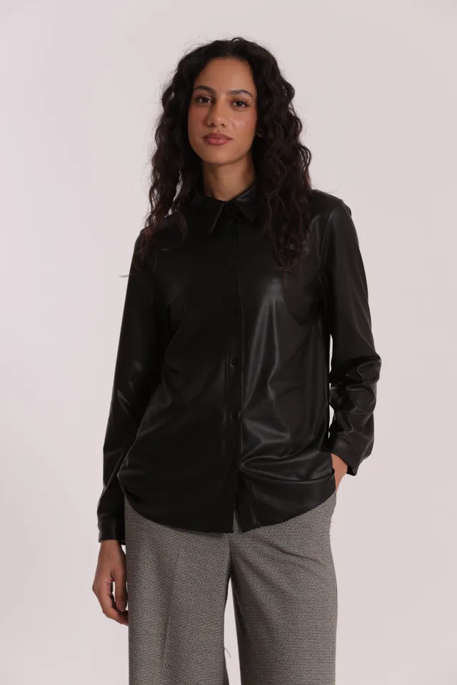 Mimi Mua Camicia Uomo Simil Pelle Nero