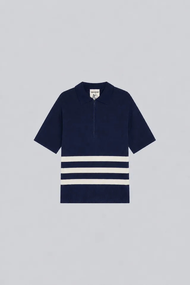 Semicouture Elsa Y6WB20 polo lana rigata blu riga burro