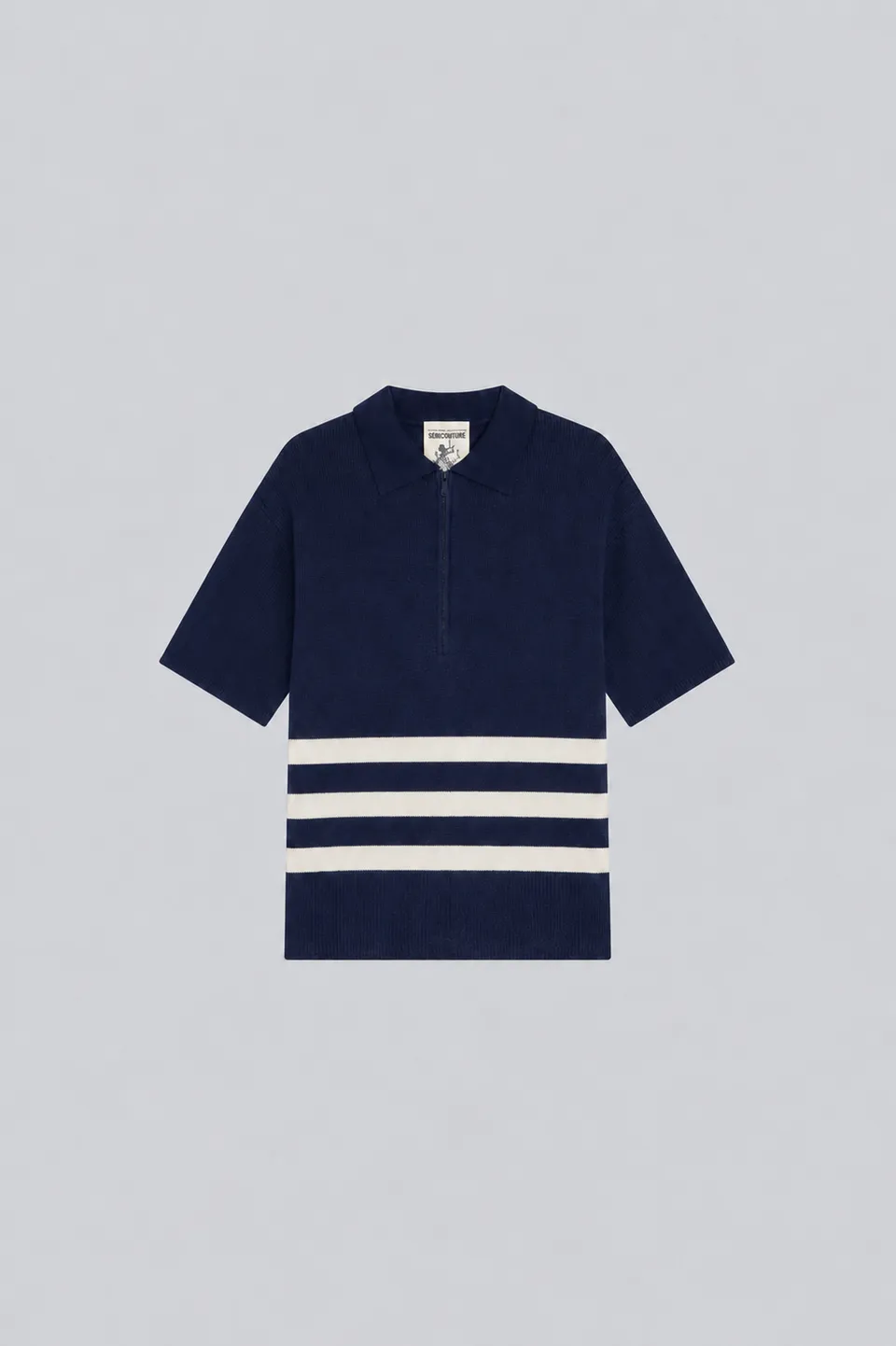Semicouture Elsa Y6WB20 polo lana rigata blu riga burro