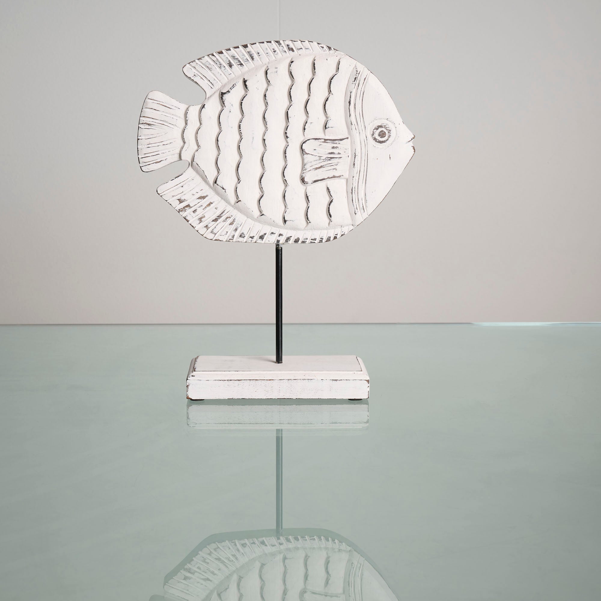 On Earth Fish decorazione legno bianco 23,5 cm