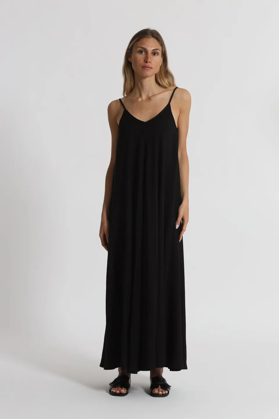Mimi Mua Abito Canotta Viscosa Nylon Nero Costina