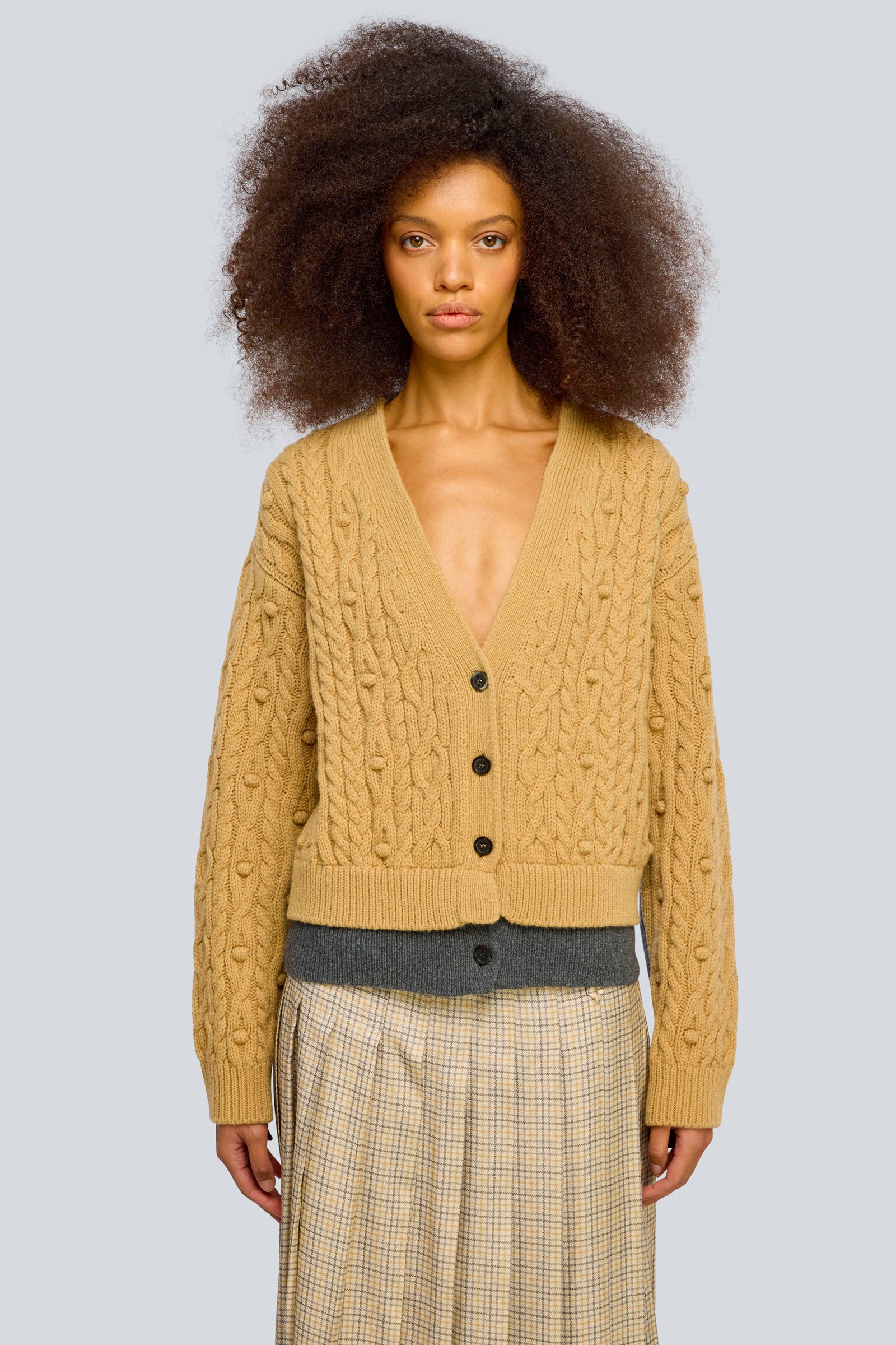 Semicouture Jane cardigan cammello-grigio trecce