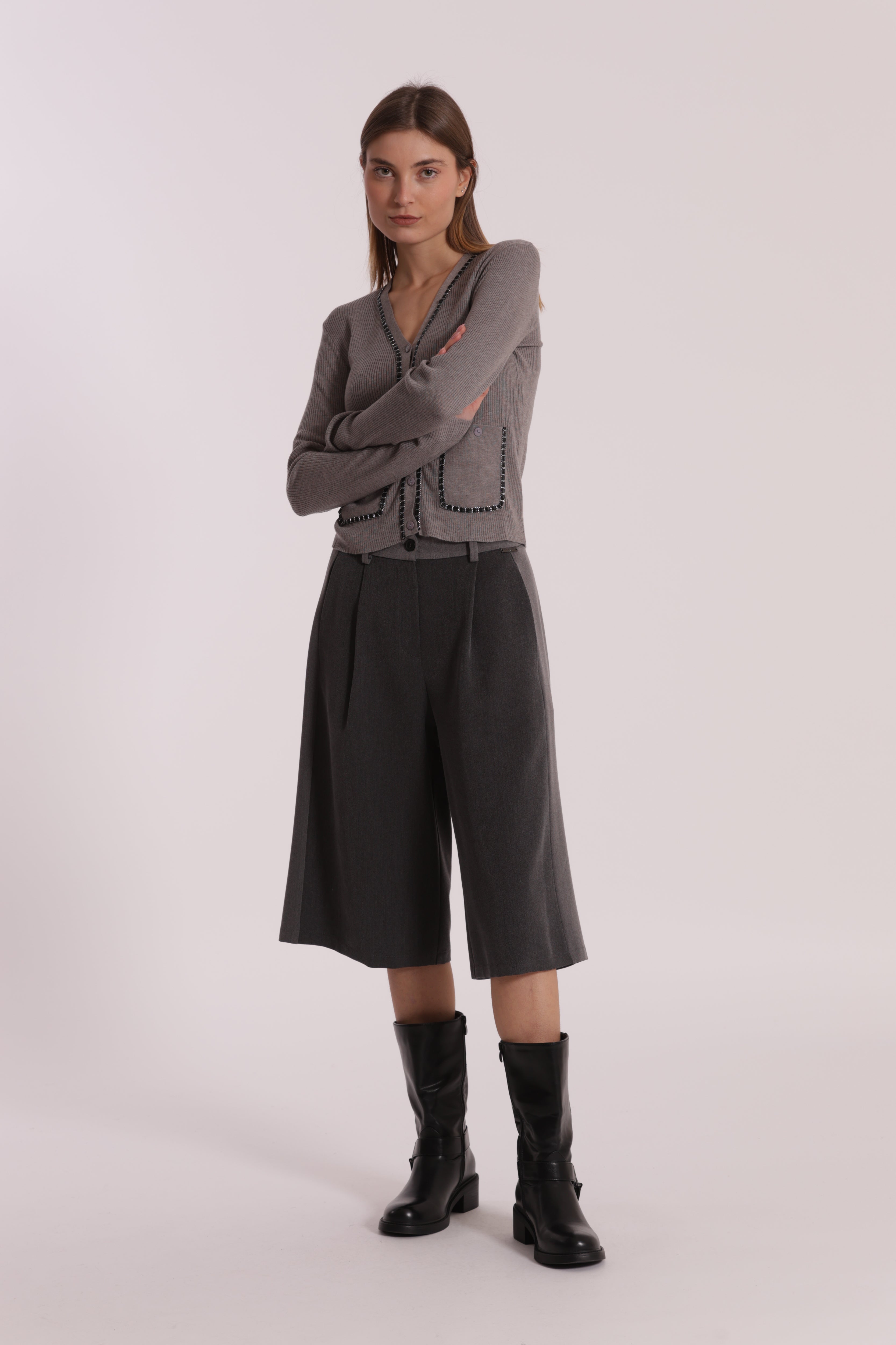 Mimi Mua Pantalone Bermuda Color Block grigio blu