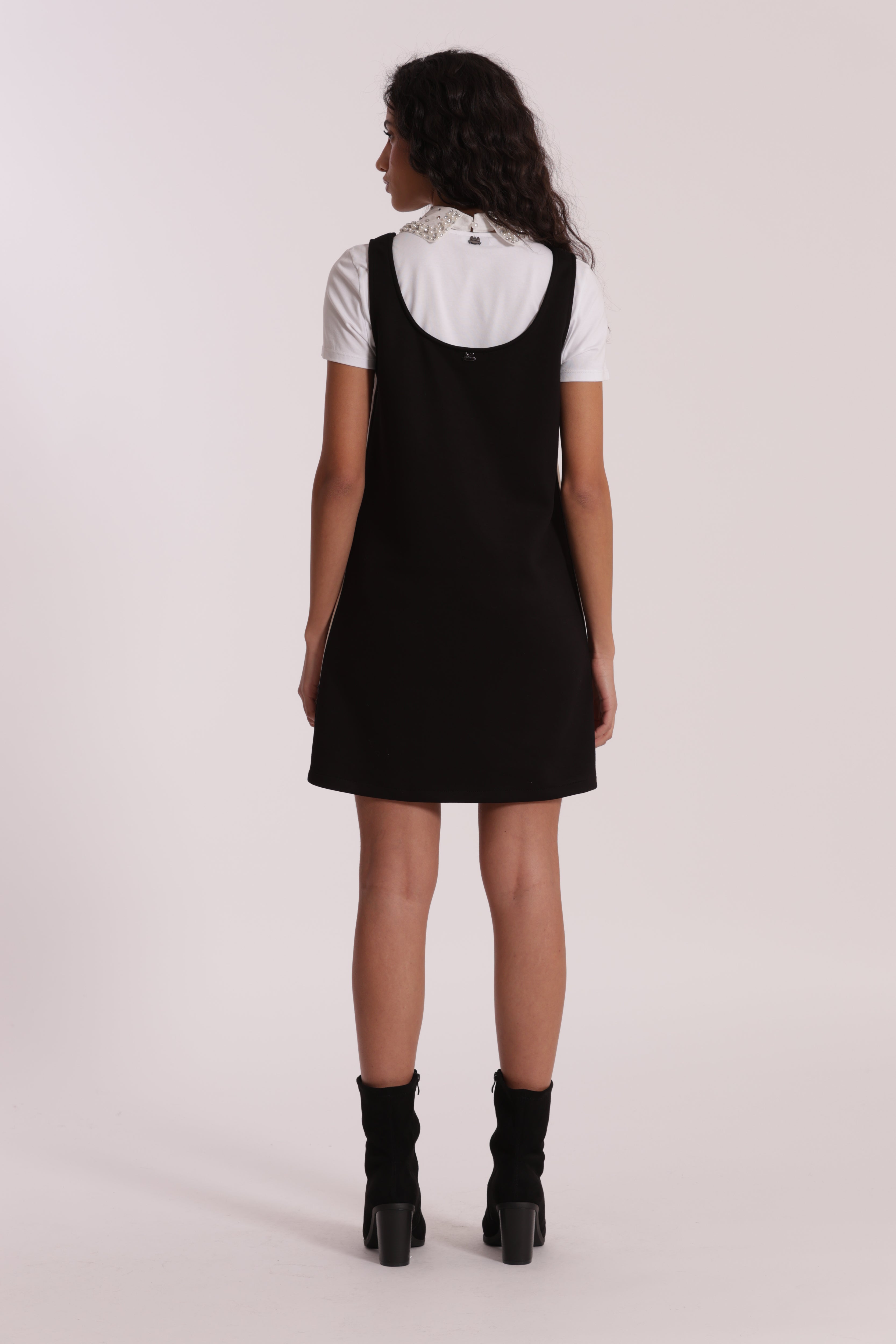 Mimi Mua Abito Corto Neoprene Nero con Passamaneria