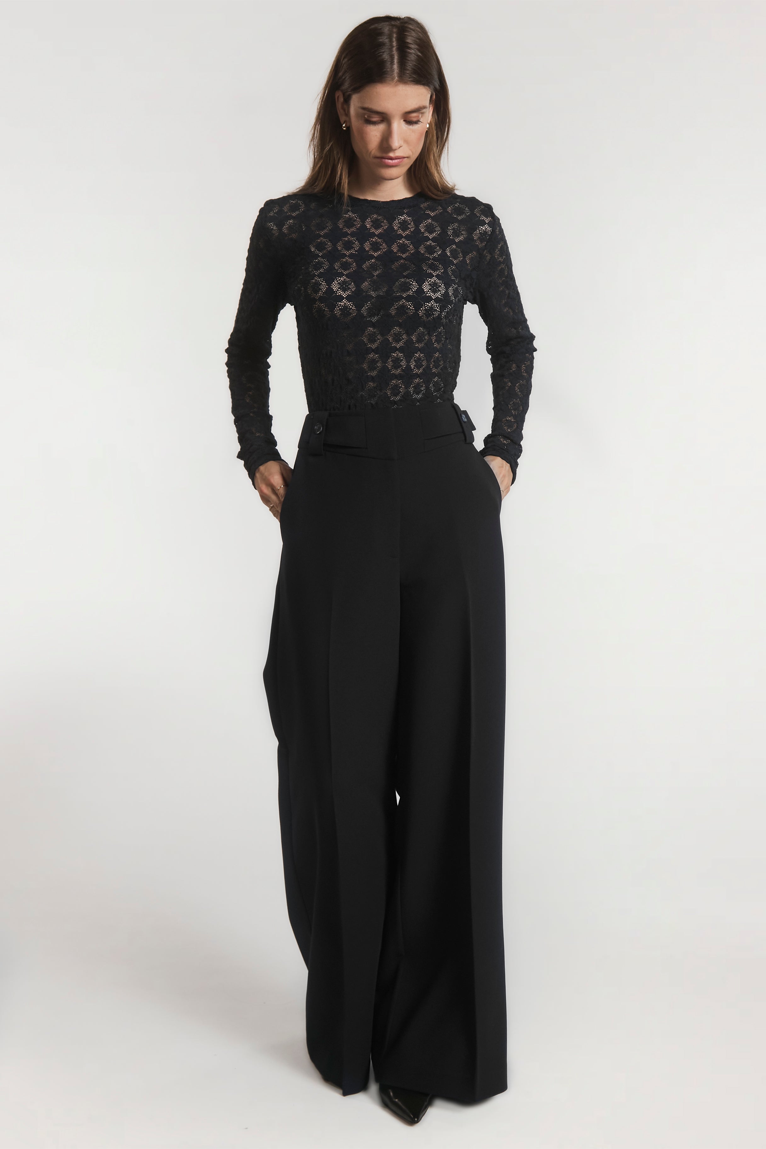 Aaiko Nore pantaloni neri palazzo pieghe