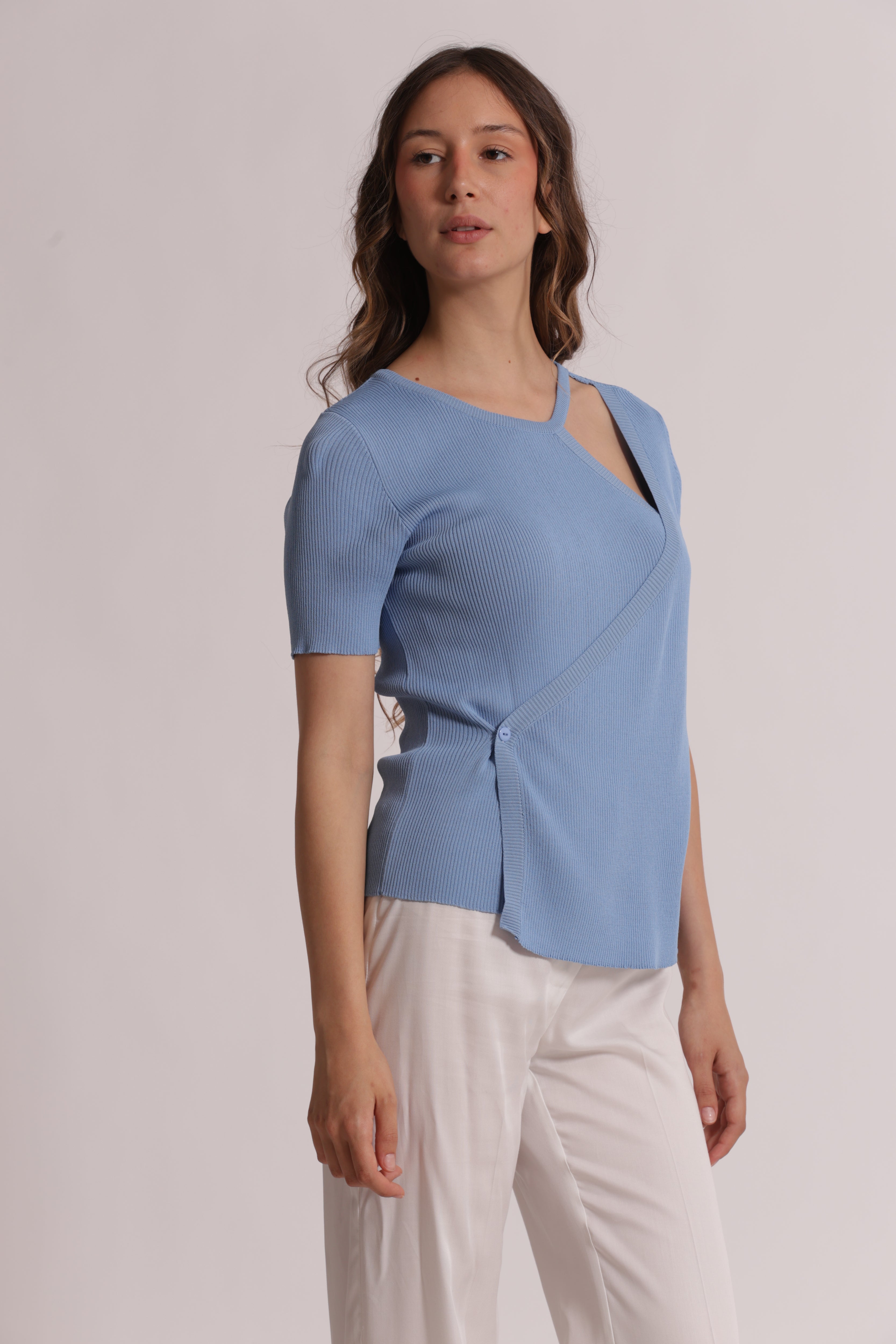 Mimi Mua Apertura maglia maniche corte nero viscosa