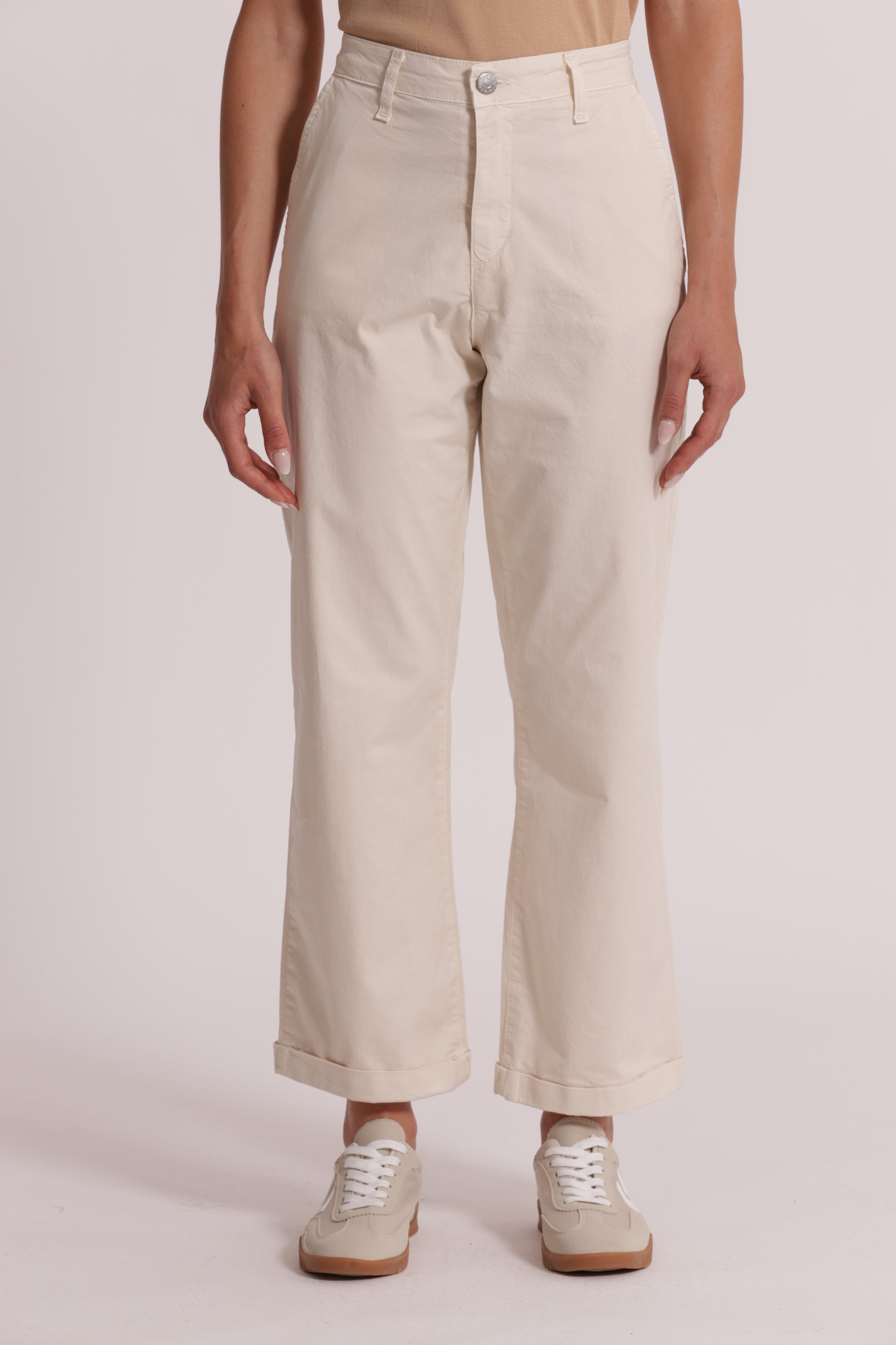 Mimi Mua pantalone wide leg bengalina burro elasticizzato