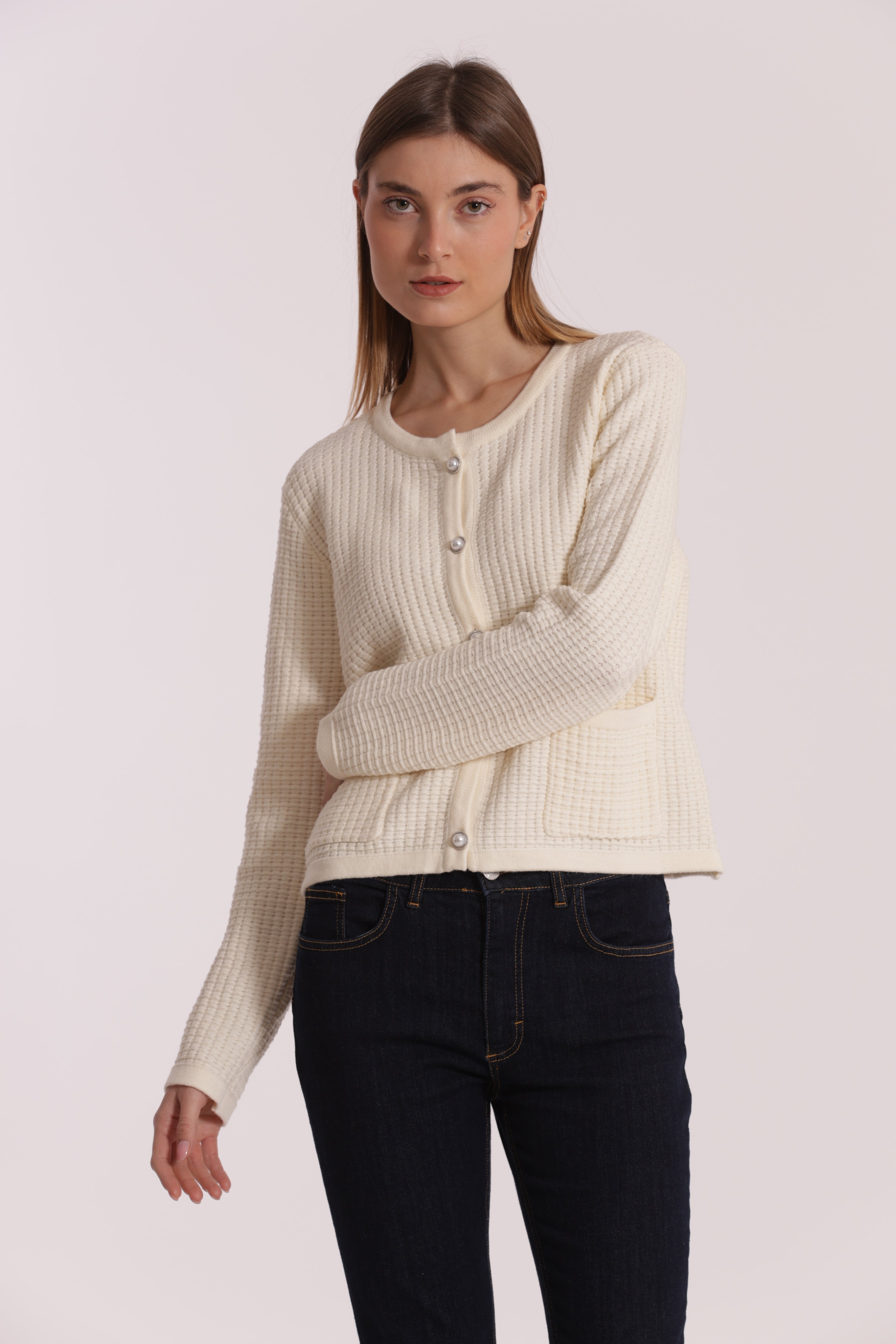 Mimi Mua Maglia Cardigan Nido Ape Panna