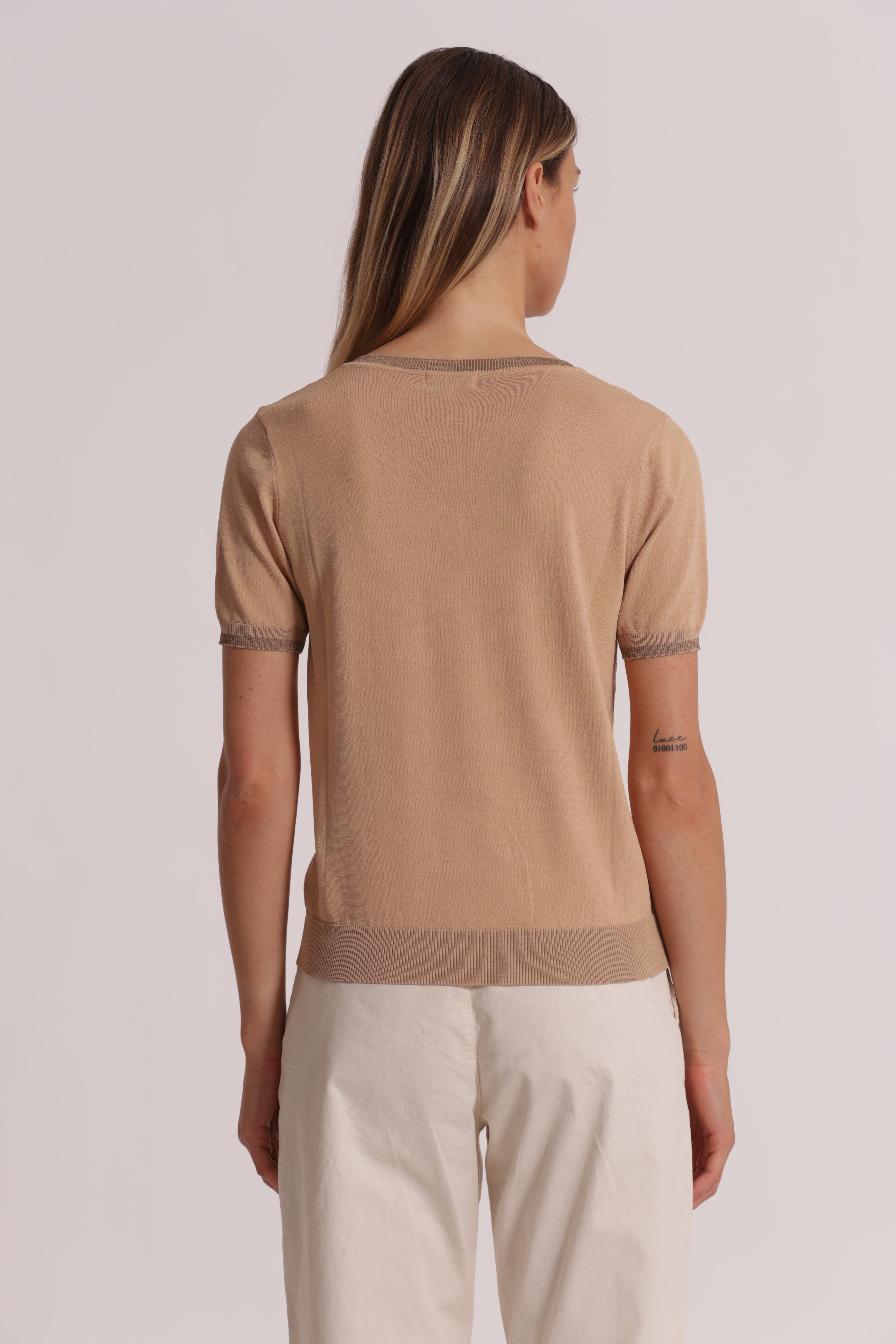 Mimi Mua Maglia Maniche Corte Lurex Panna