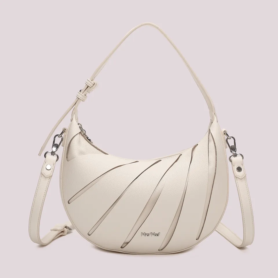 Mimi Mua Borsa Hobo Tagli Diagonali Panna