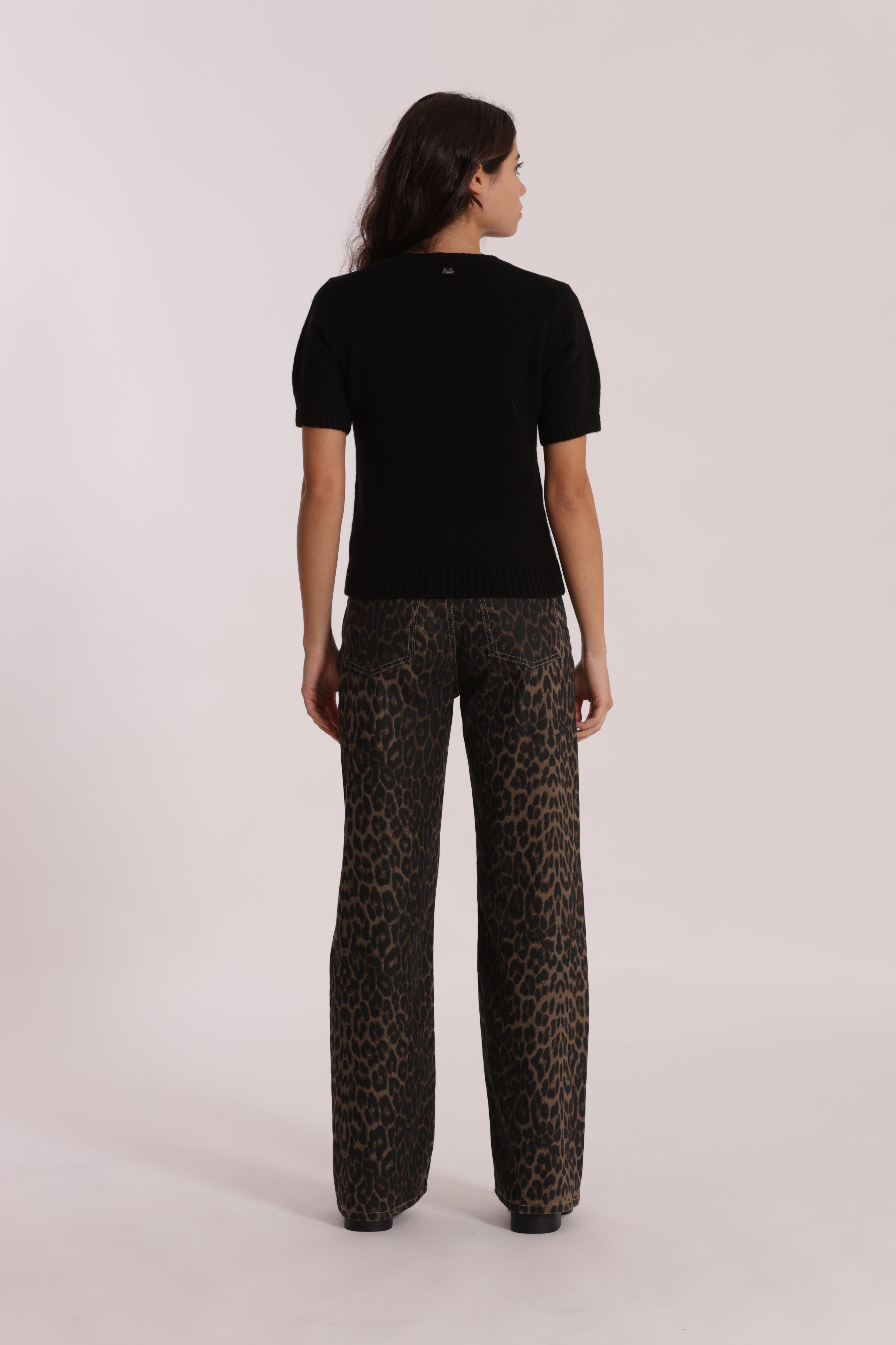 Mimi Mua jeans wide leg leopardato cammello denim