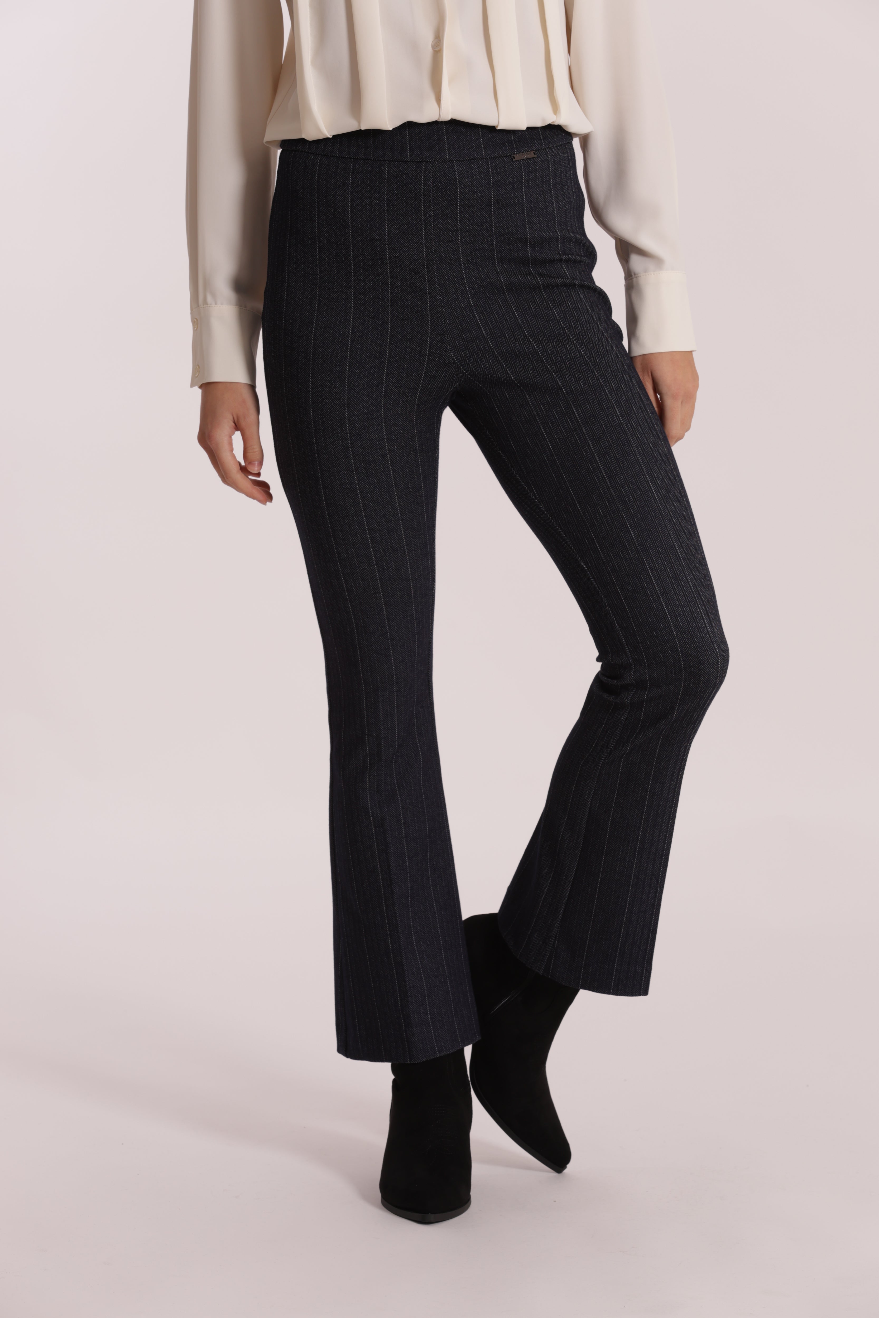 Mimi Mua Pantalone Flare Punto Milano Effetto Jeans Blu