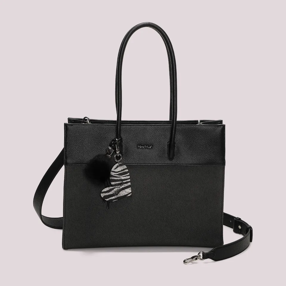 Mimi Mua Tote Borsa Shopper Nera con Charm Cuore