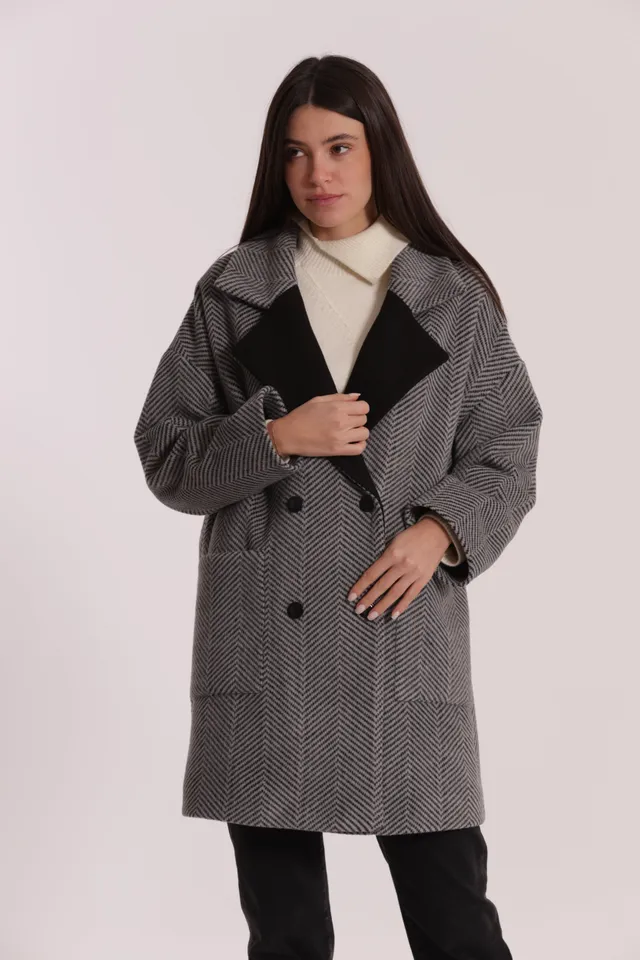 Mimi Mua Cappotto Over Spigato Nero Grigio