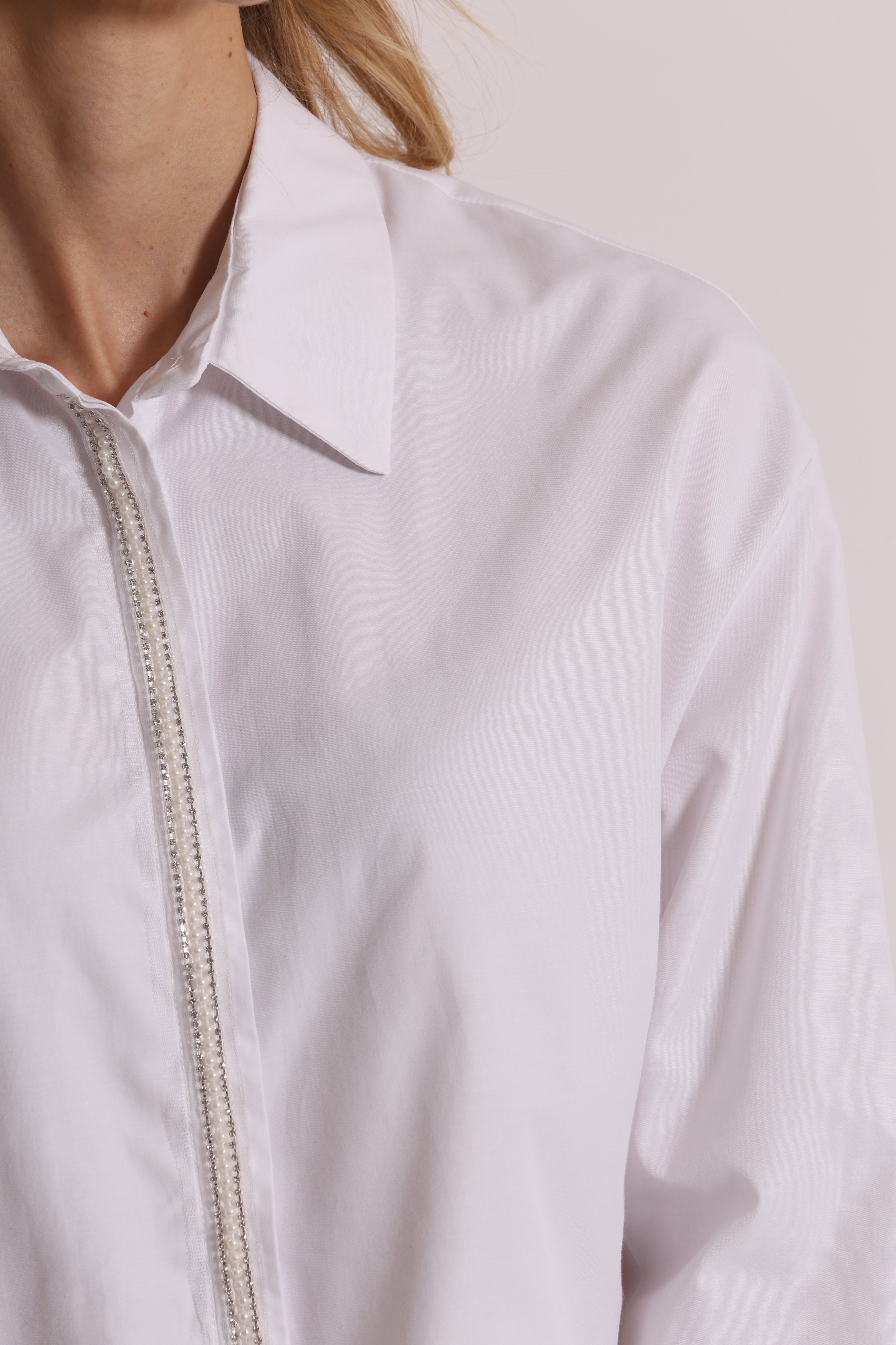 Mimi Mua Camicia Cropped Bianco Cotone Misto