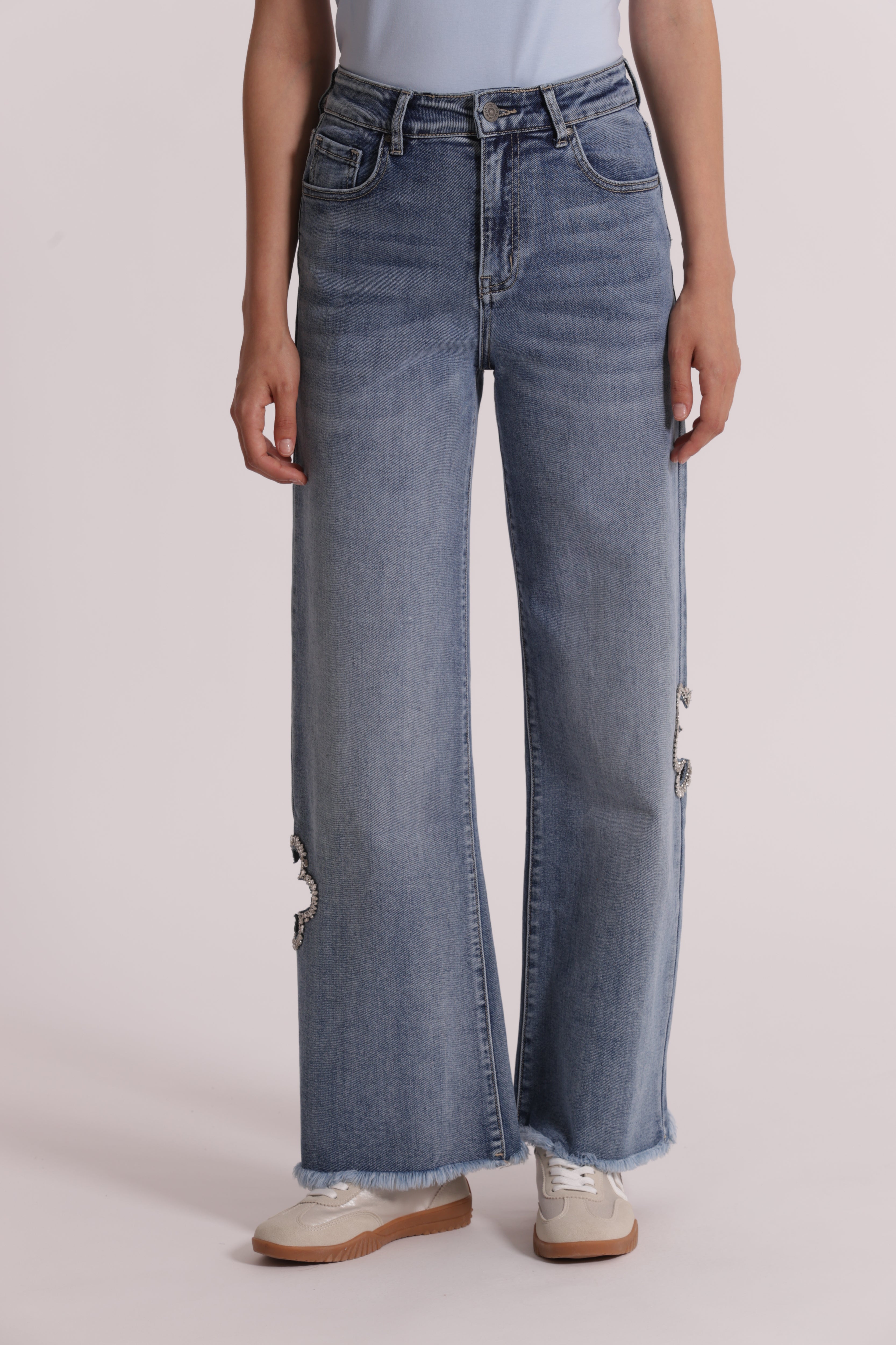 Mimi Mua Jeans Marine blu medio con cut-out gioiello