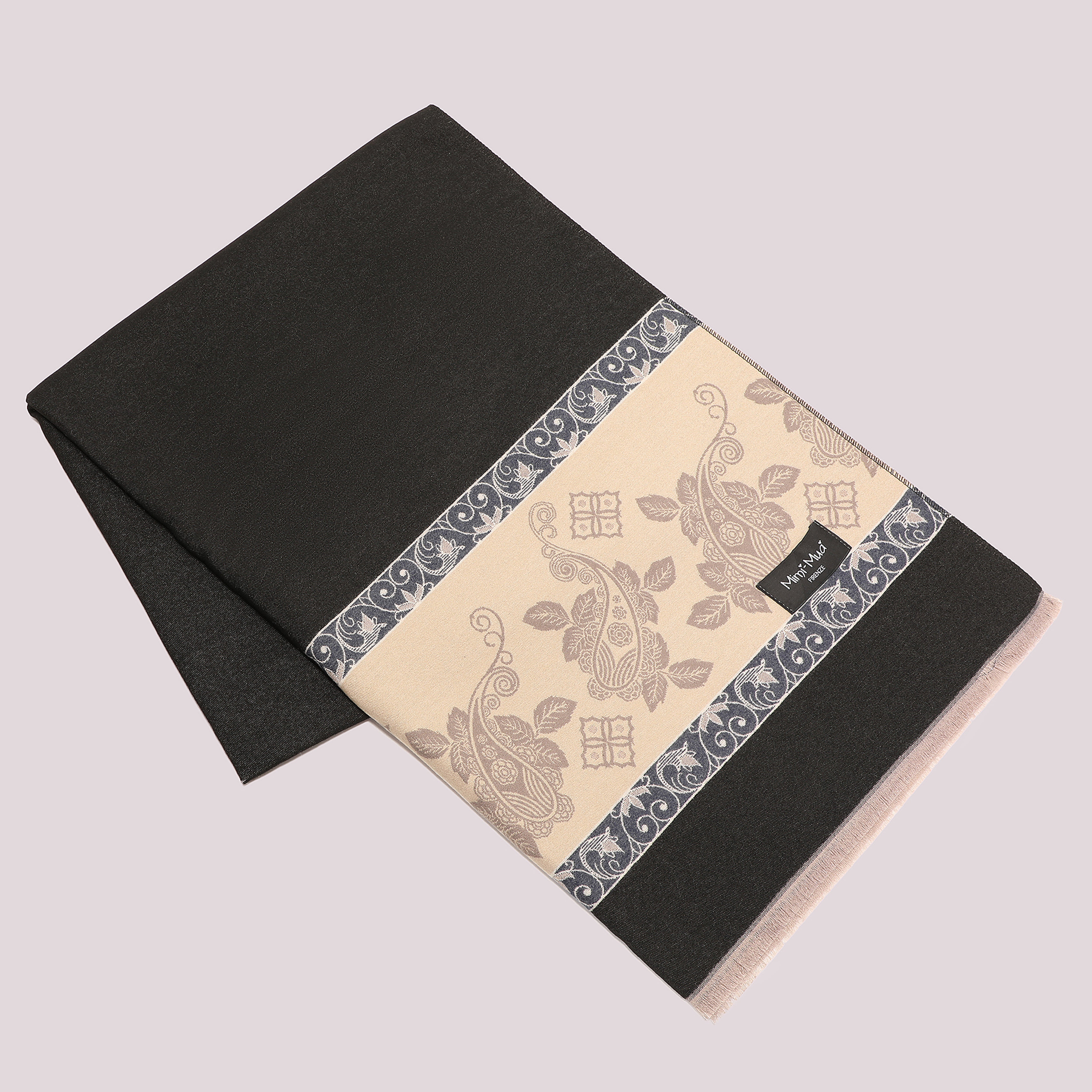 Mimi Mua Sciarpa Bicolor Fascia Decorata Nera