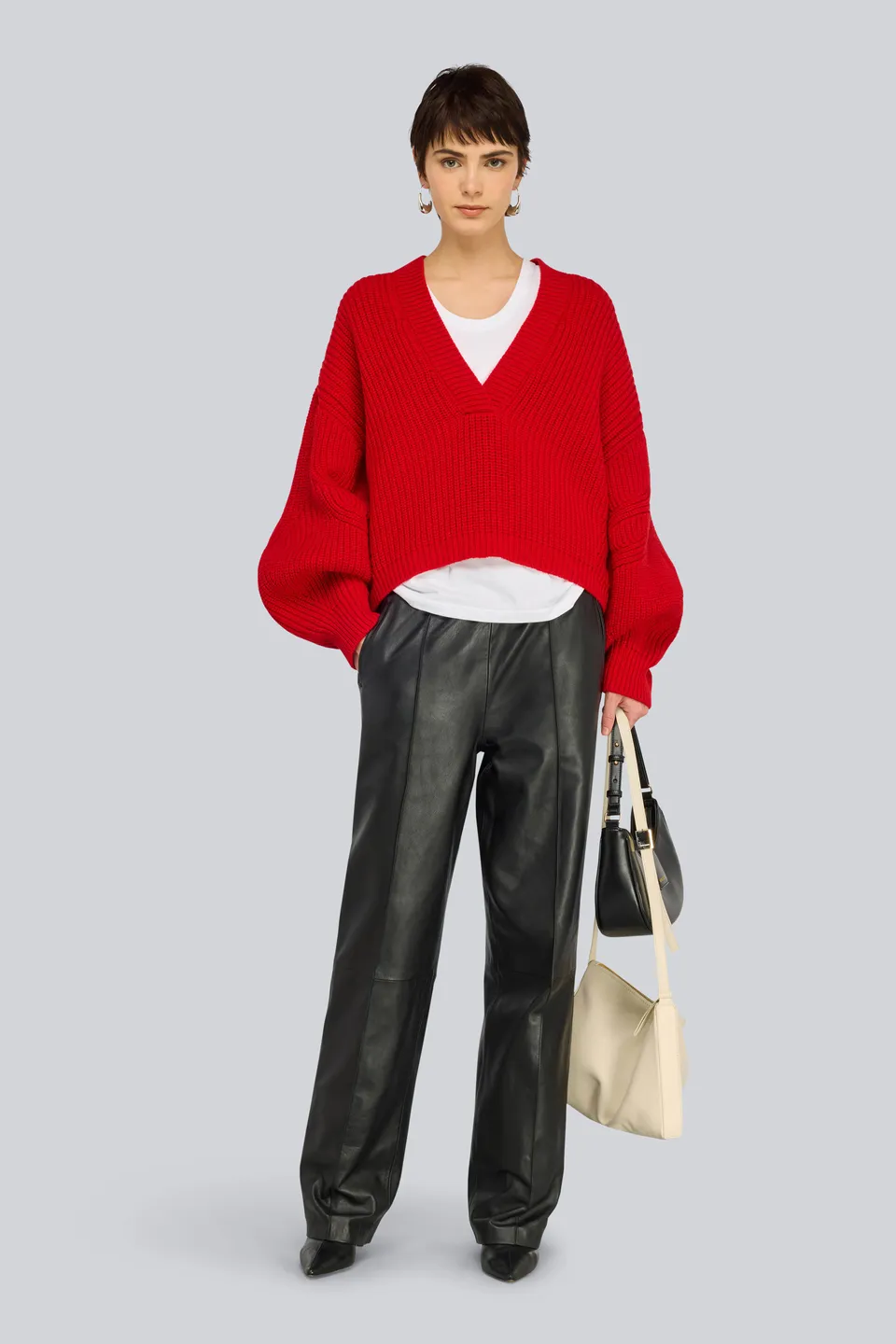 Semicouture Gertrude pantalone pelle nero arricciato