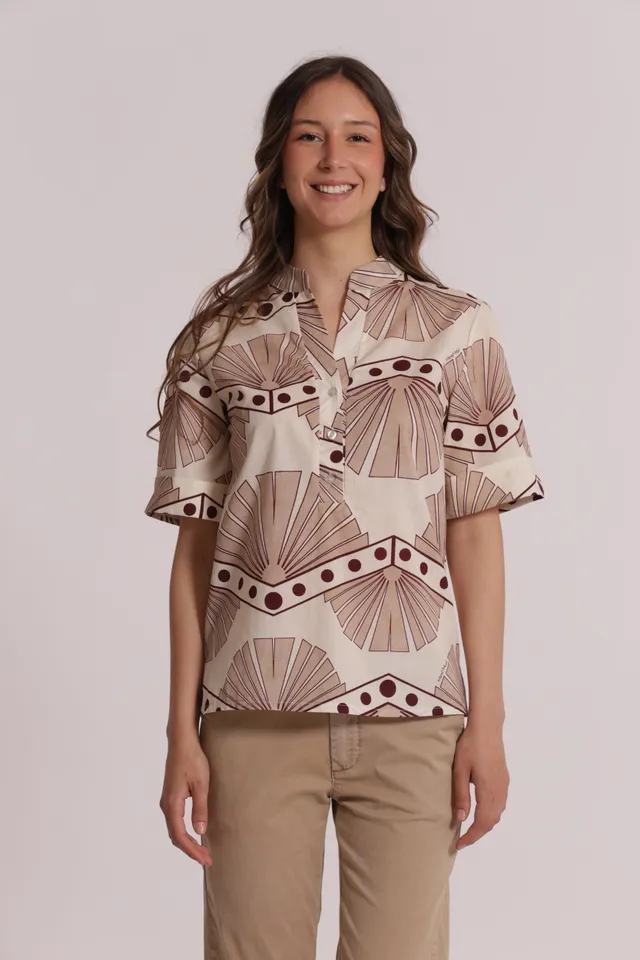 Mimi Mua A Maniche Corte in Fantasia Blusa Panna Cotone