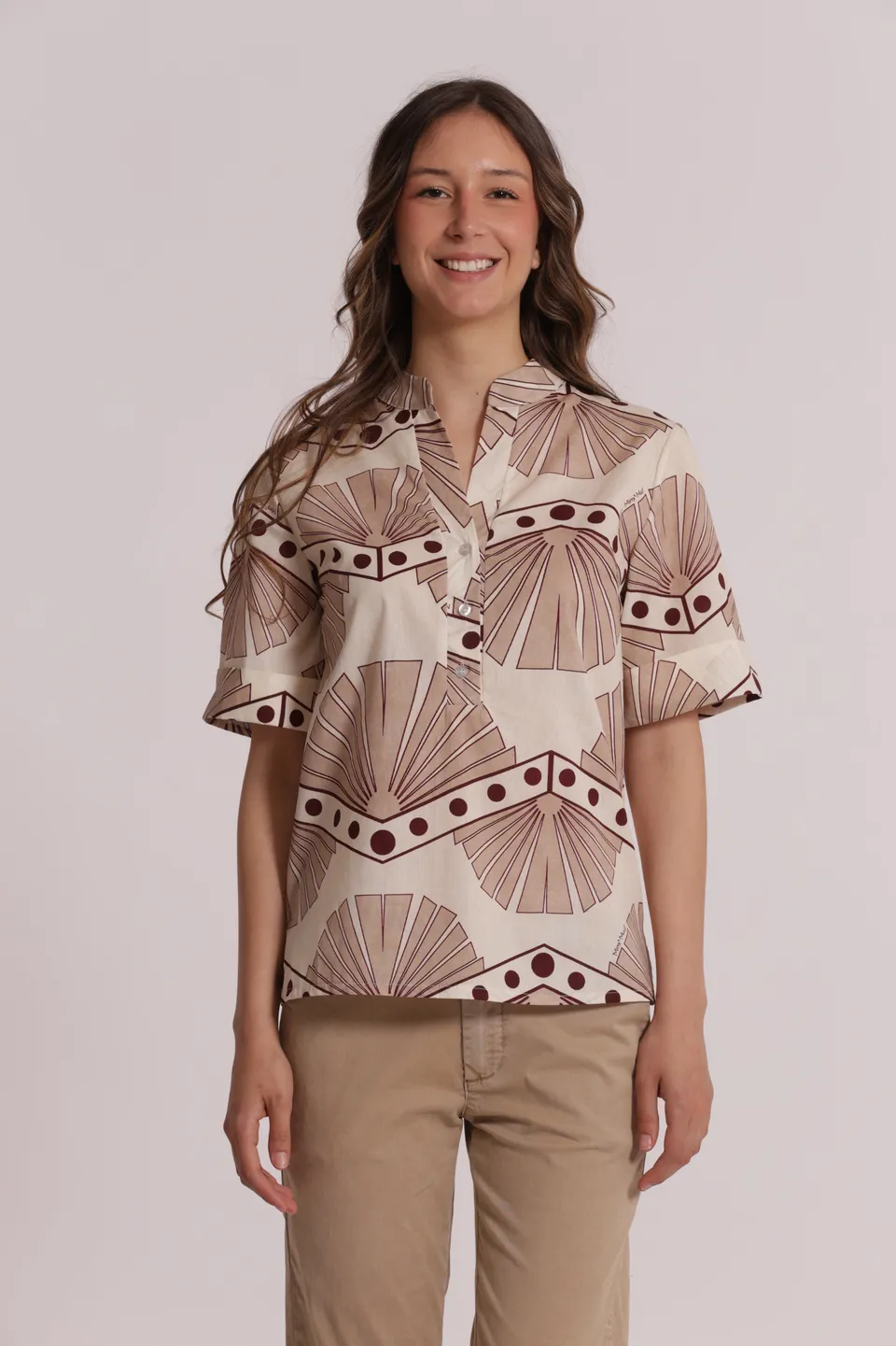 Mimi Mua A Maniche Corte in Fantasia Blusa Panna Cotone