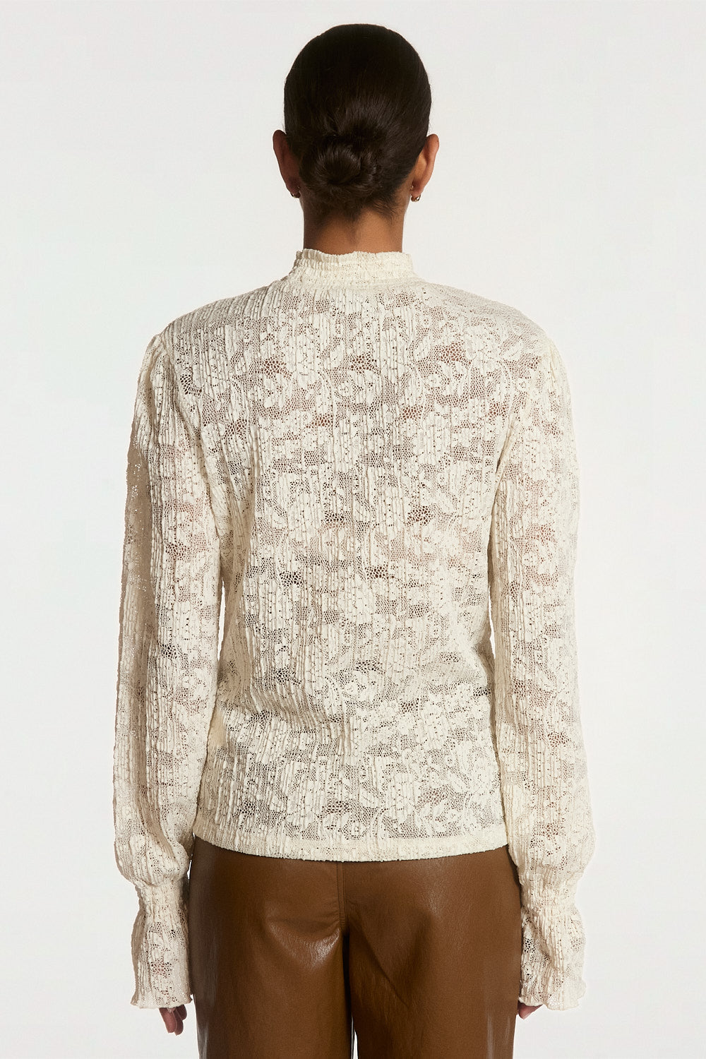 Aaiko Tory top pizzo crema CREAM collo alto