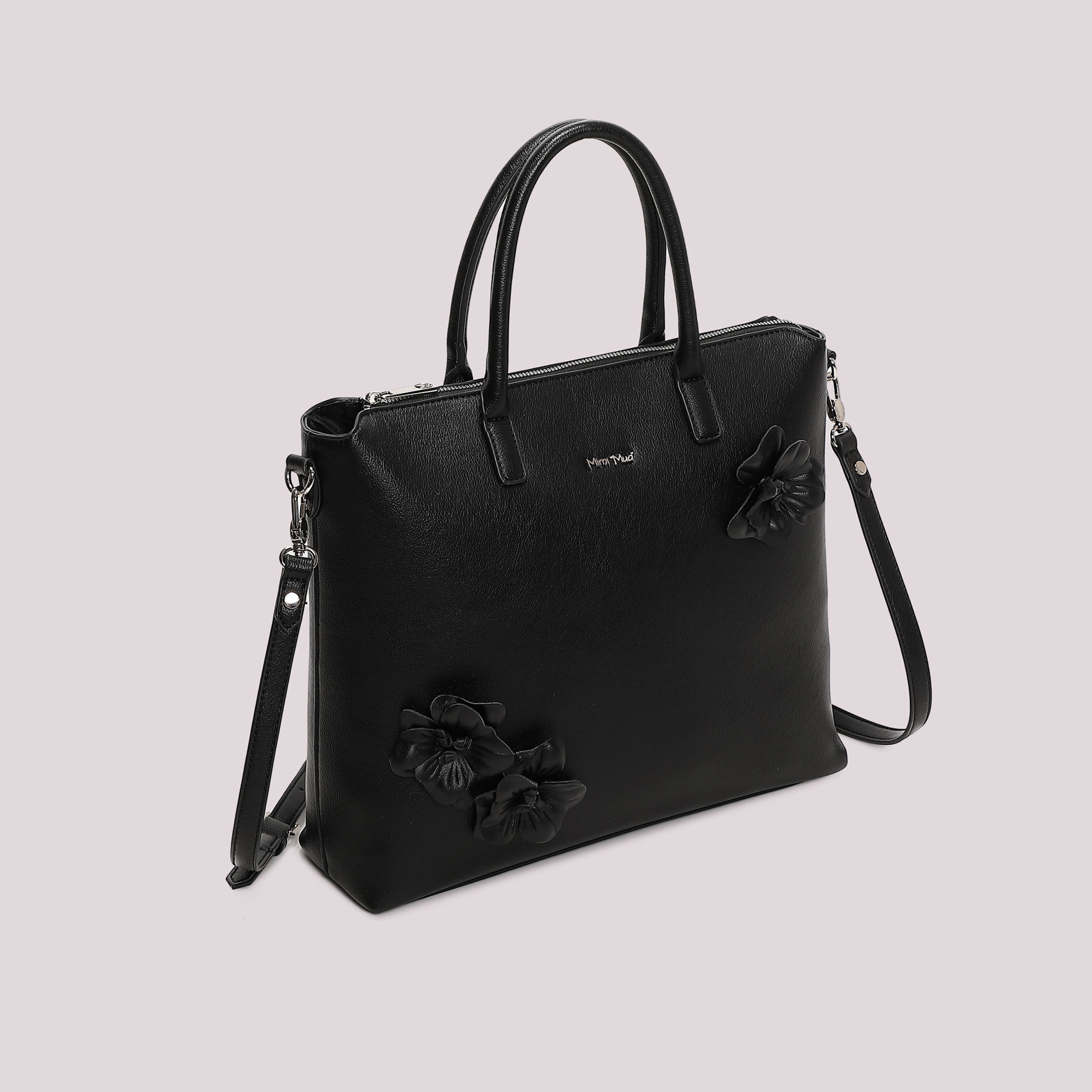 Mimi Mua borsa a spalla con fiori borsa nero 33x31x9 cm