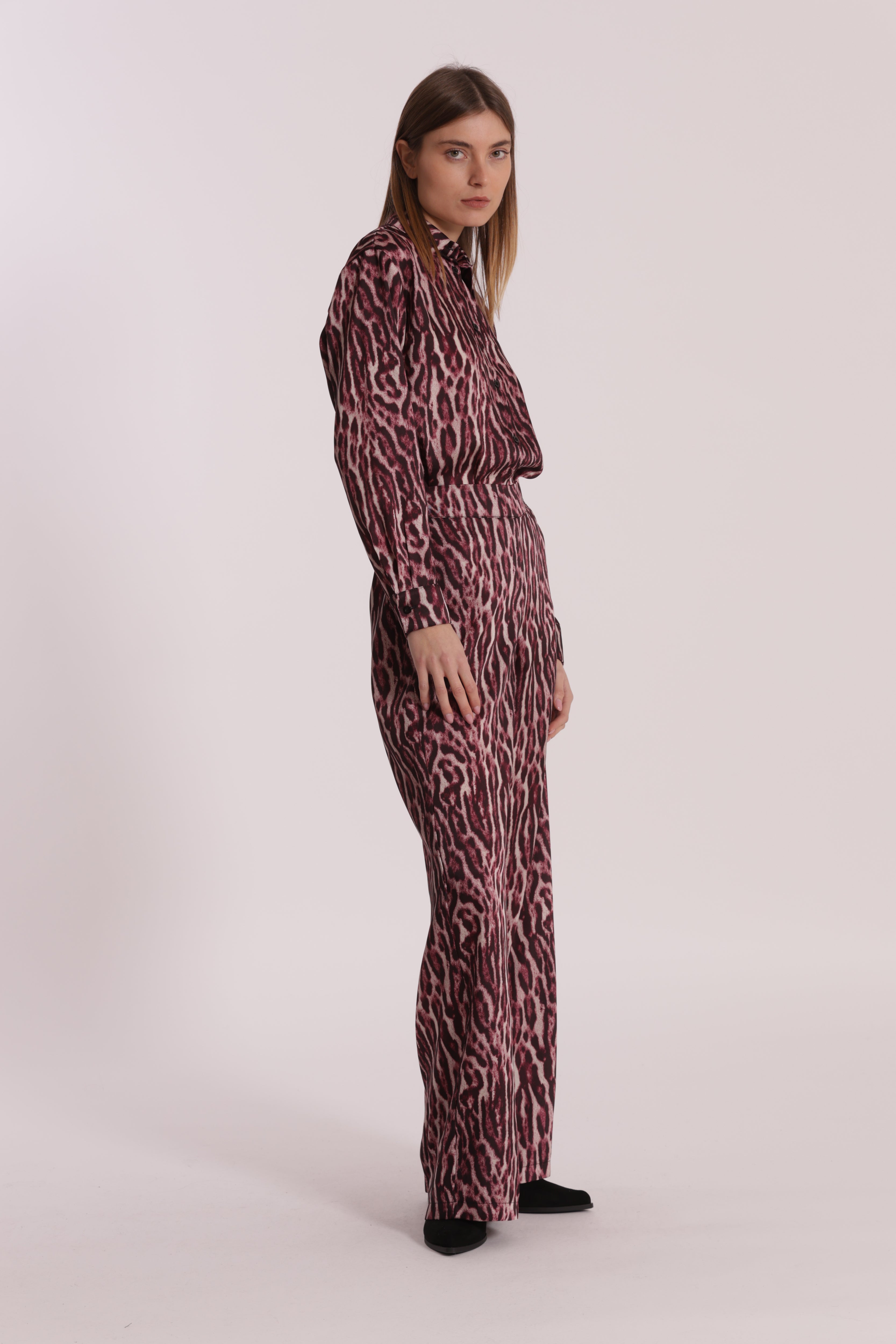 Mimi Mua Pantalone Palazzo Animalier Burgundy
