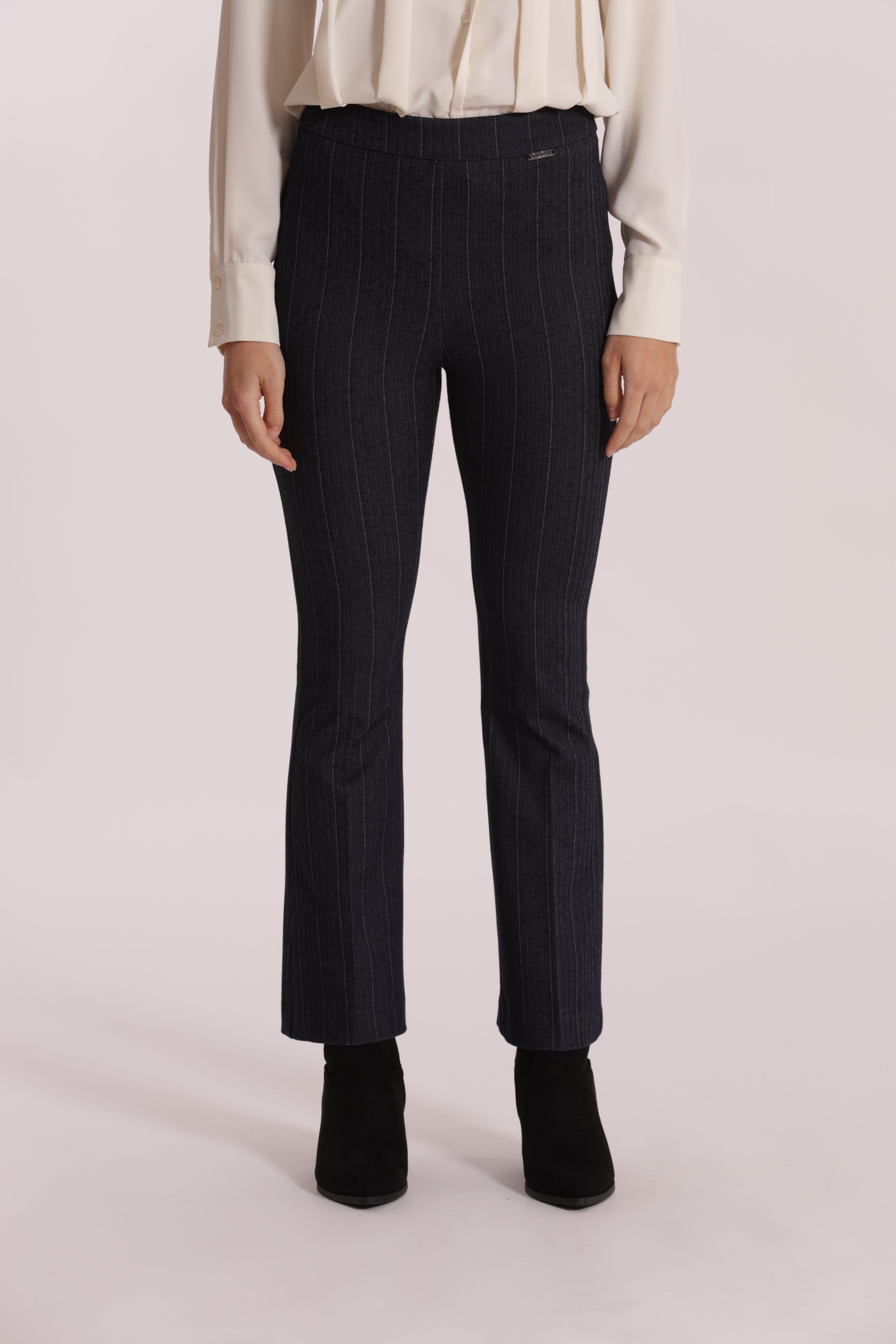 Mimi Mua Pantalone Flare Punto Milano Effetto Jeans Blu