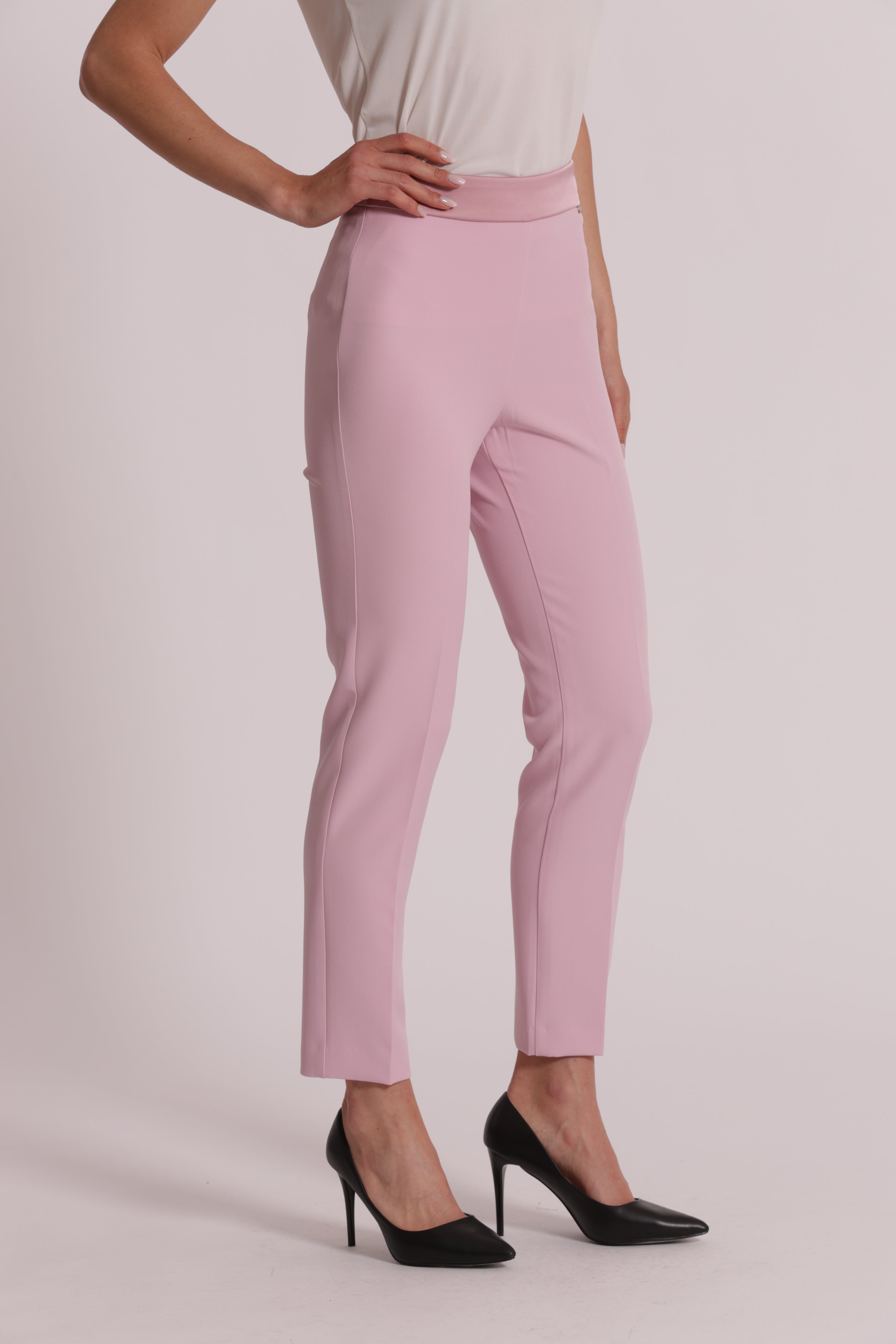 Mimi Mua Dettagli Simil Raso Pantaloni Nero Elasticizzati
