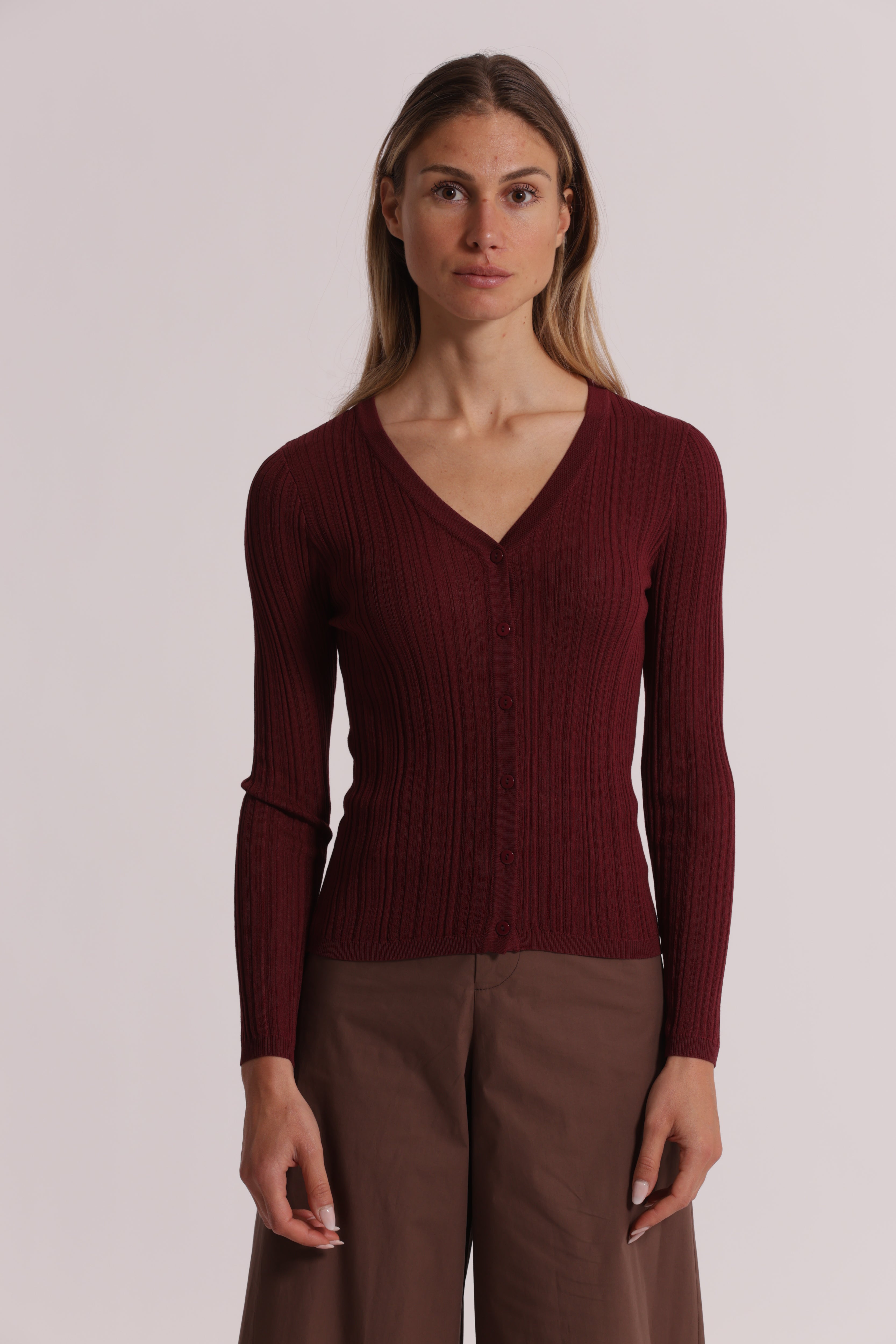 Mimi Mua Cardigan Costine Bottoni Panna