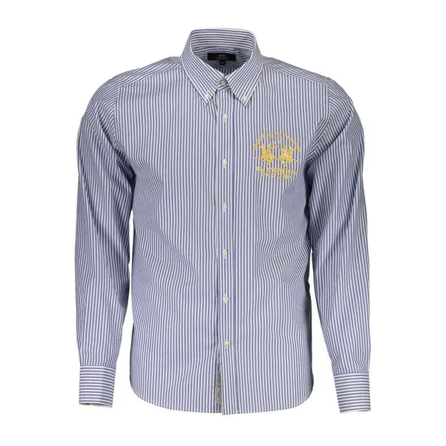 La Martina camicia uomo cotone blu manica lunga
