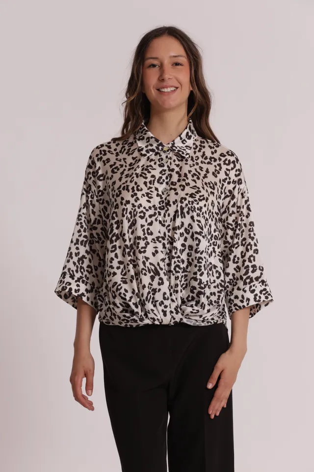 Mimi Mua Cropped Leopardata blusa nera riciclata