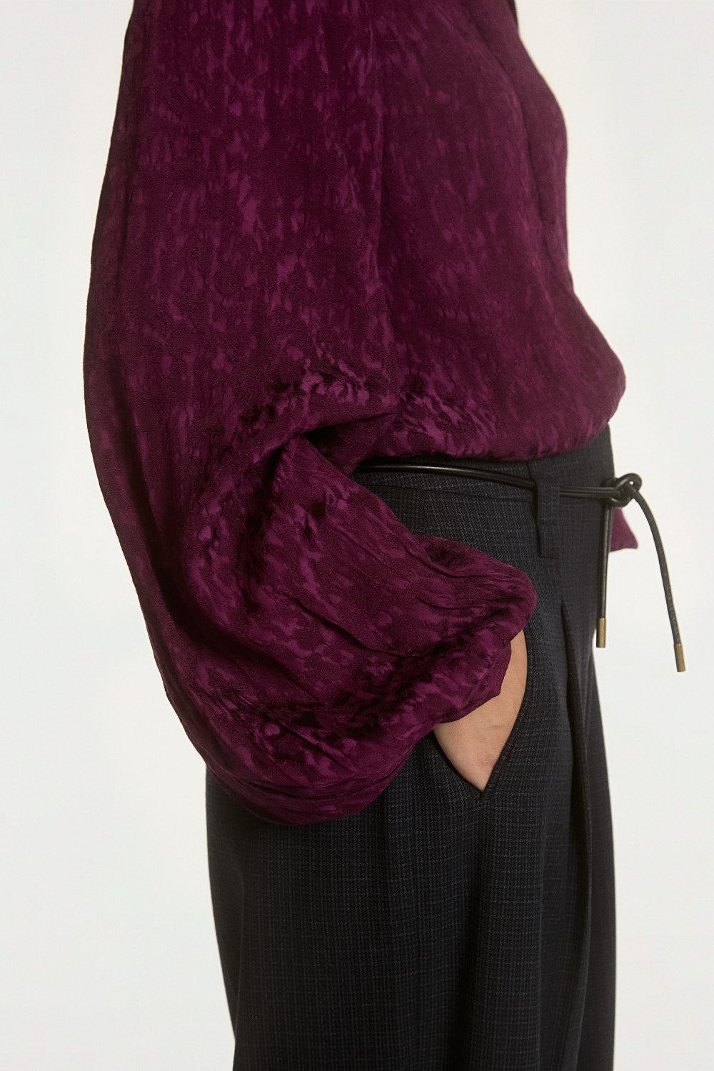 Aaiko Rose camicia prugna jacquard maniche palloncino
