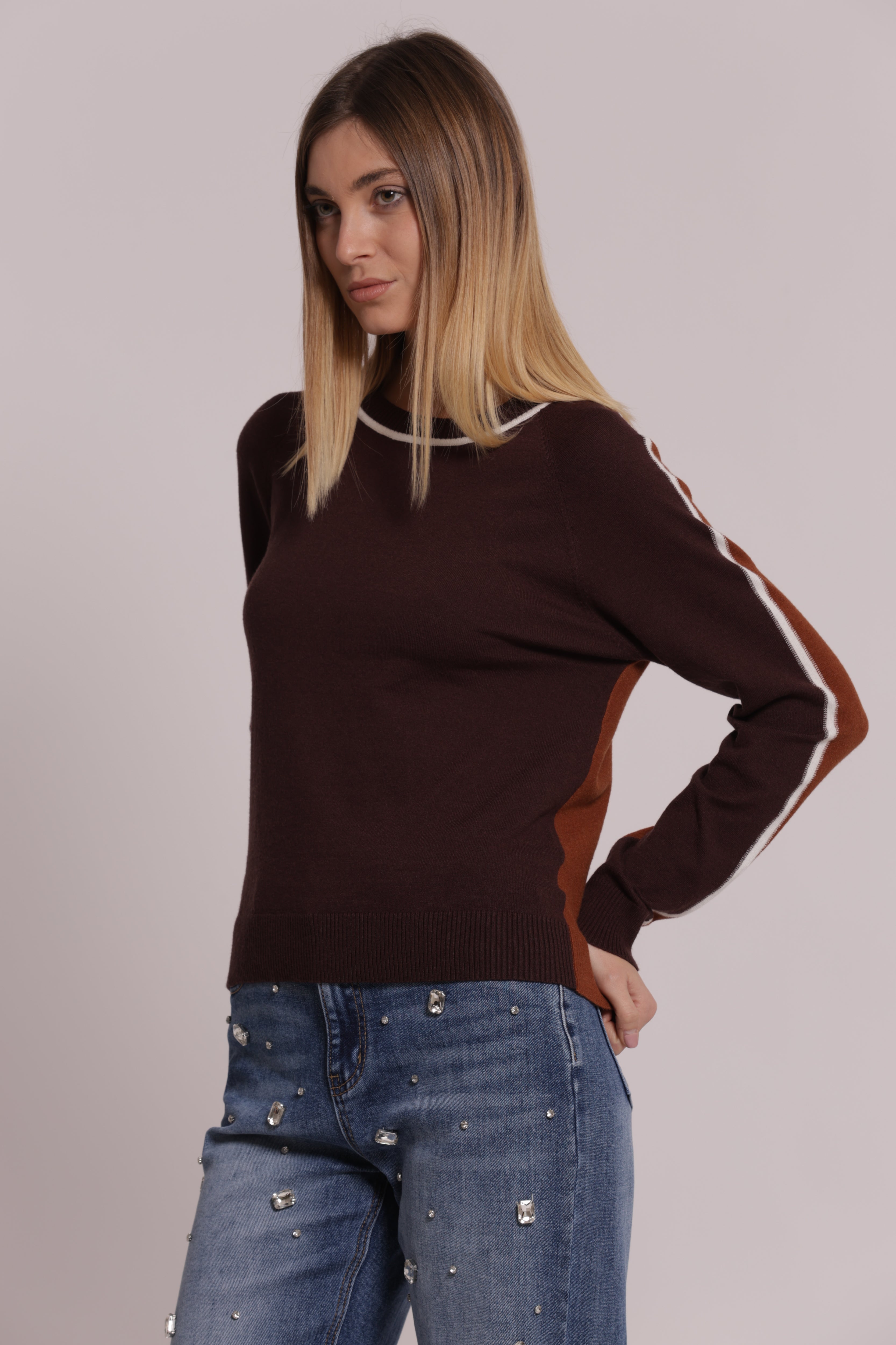 Mimi Mua Bicolor Maglia Girocollo Nera S Viscosa