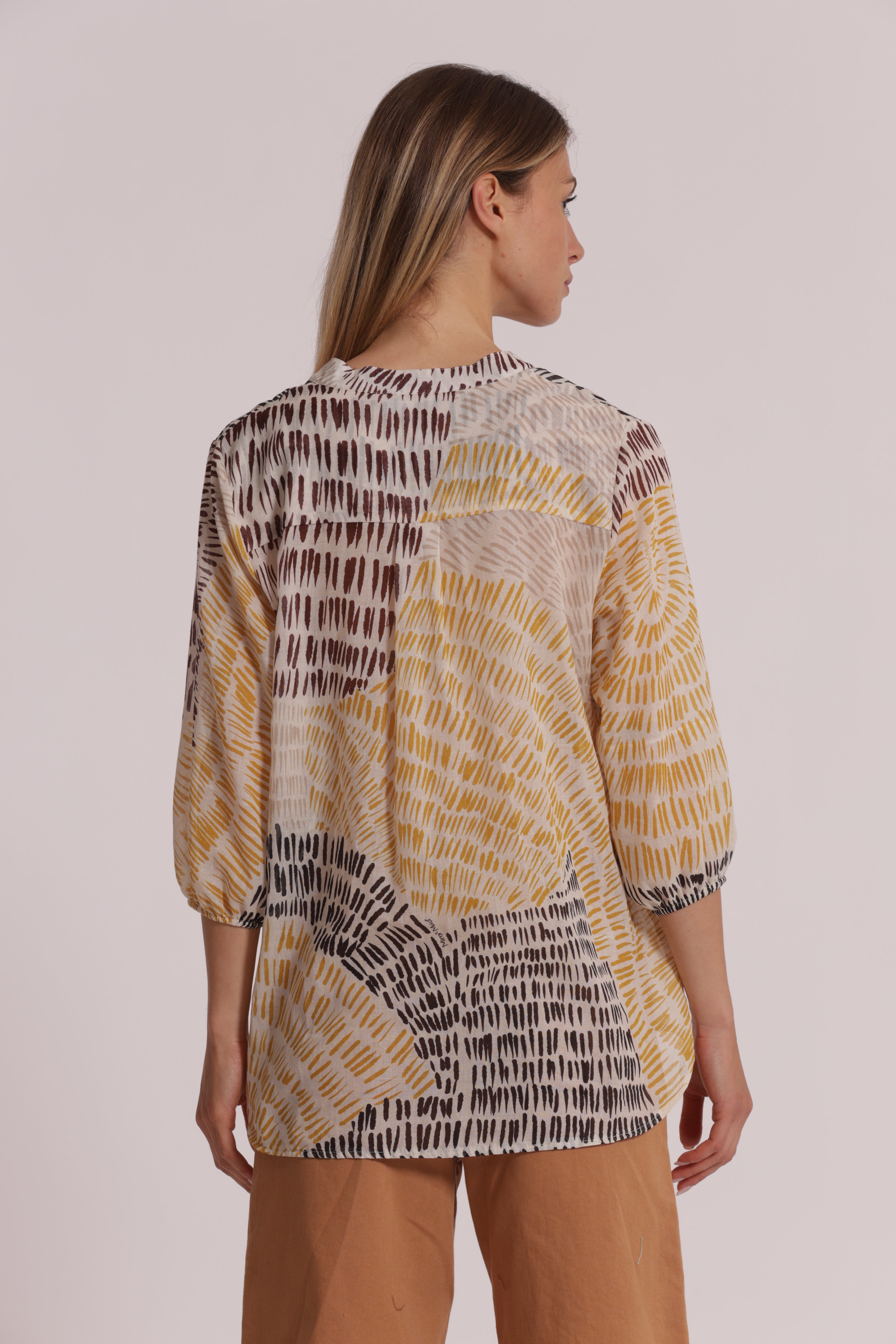 Mimi Mua Fantasia Graffio Blusa Cotone Marrone/Ocra