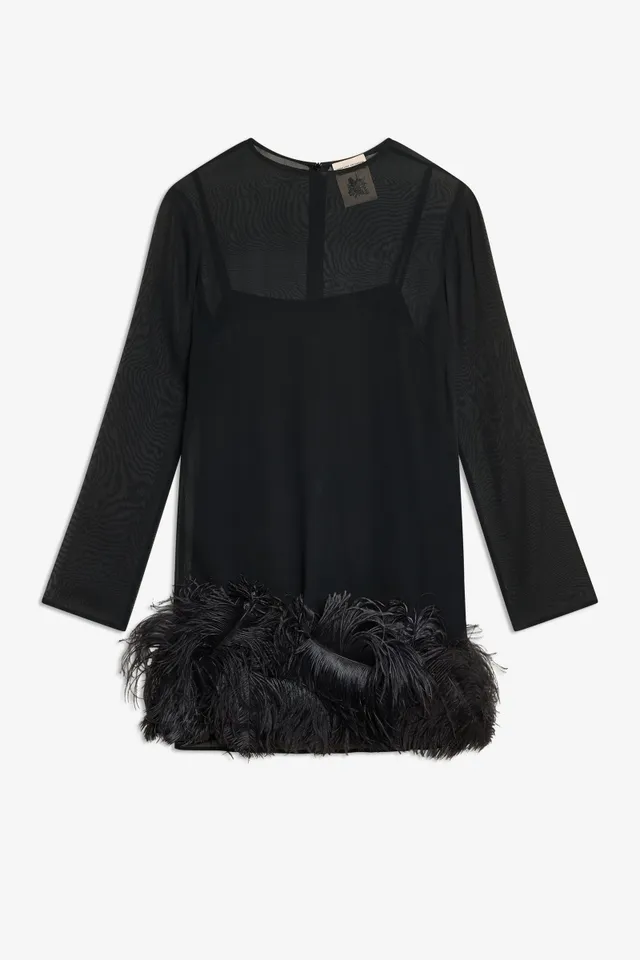 Semicouture Rae abito nero georgette piume