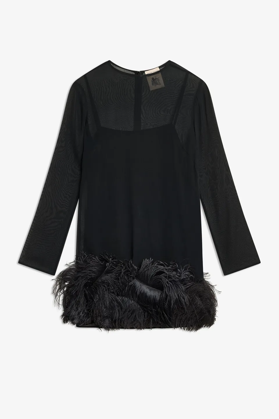 Semicouture Rae abito nero georgette piume