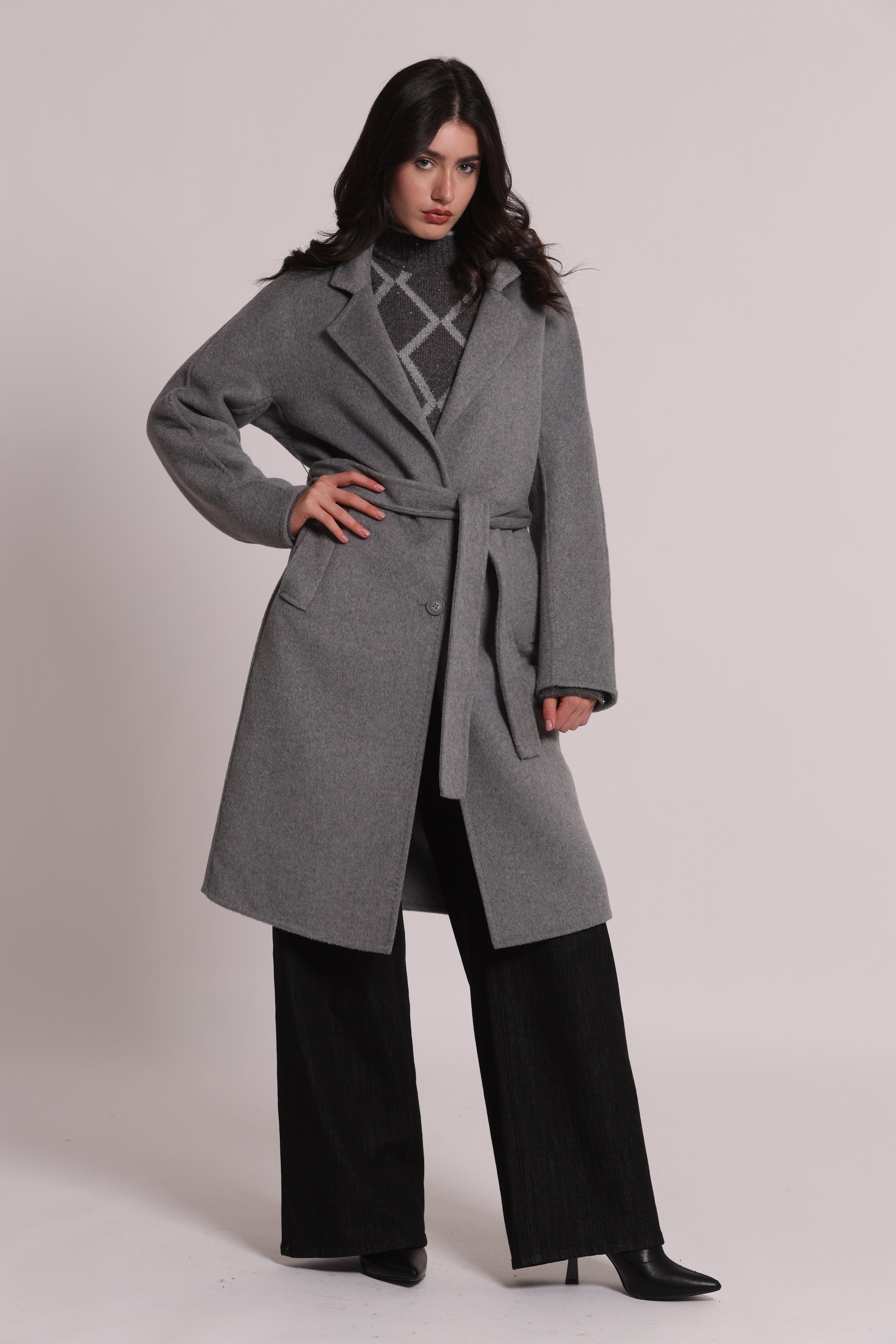 Mimi Mua cappotto lungo con cintura moro lana